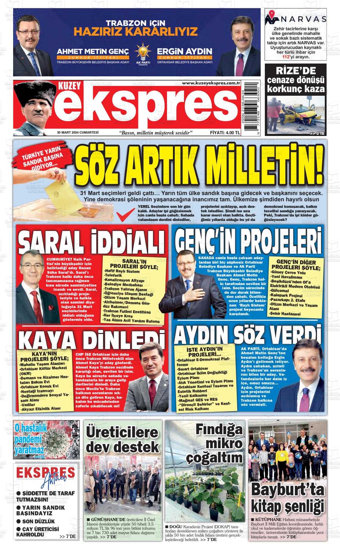 30 Mart 2024 Kuzey Ekspres Gazete Manşeti