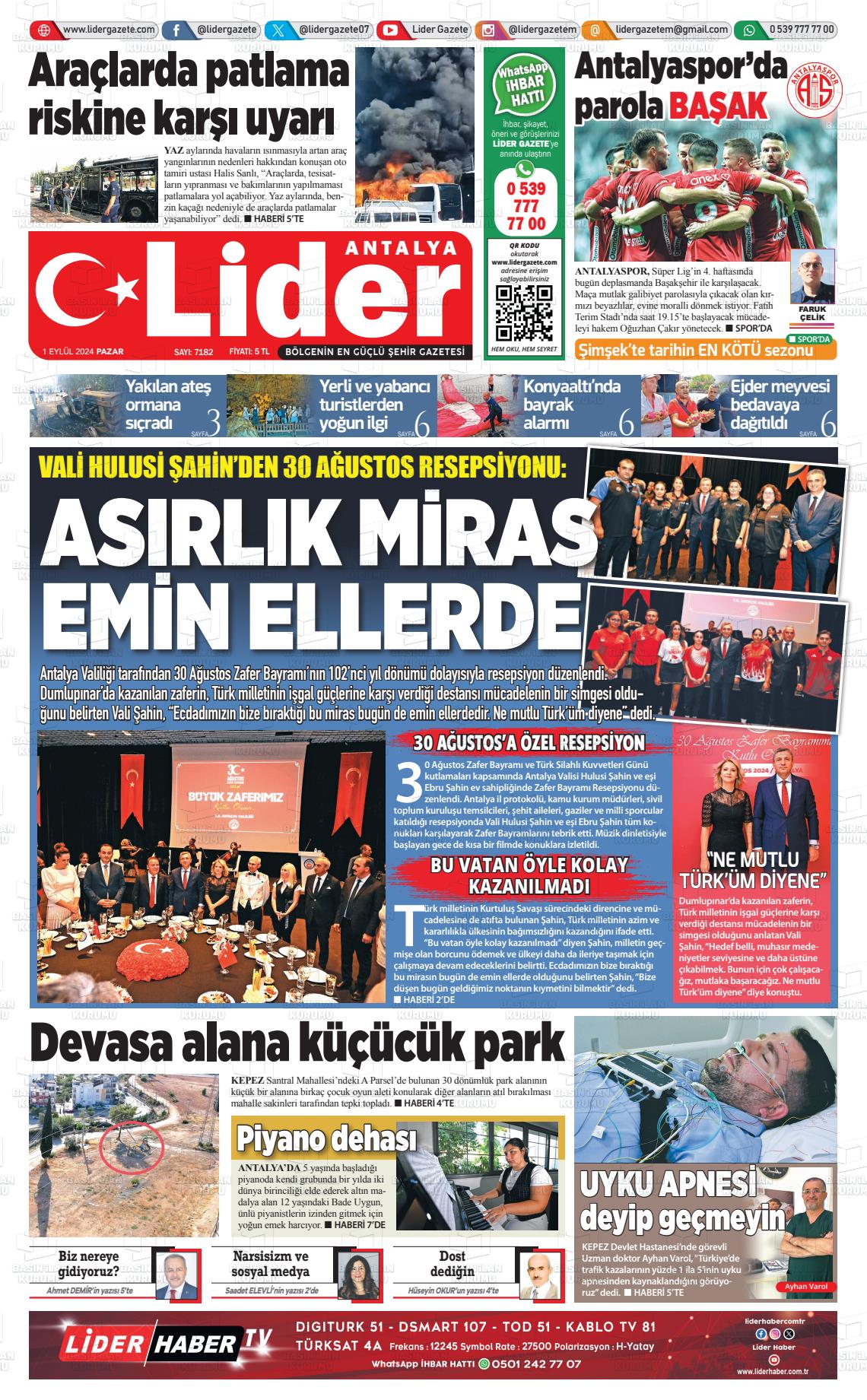 01 Eylül 2024 Lider Gazete Gazete Manşeti