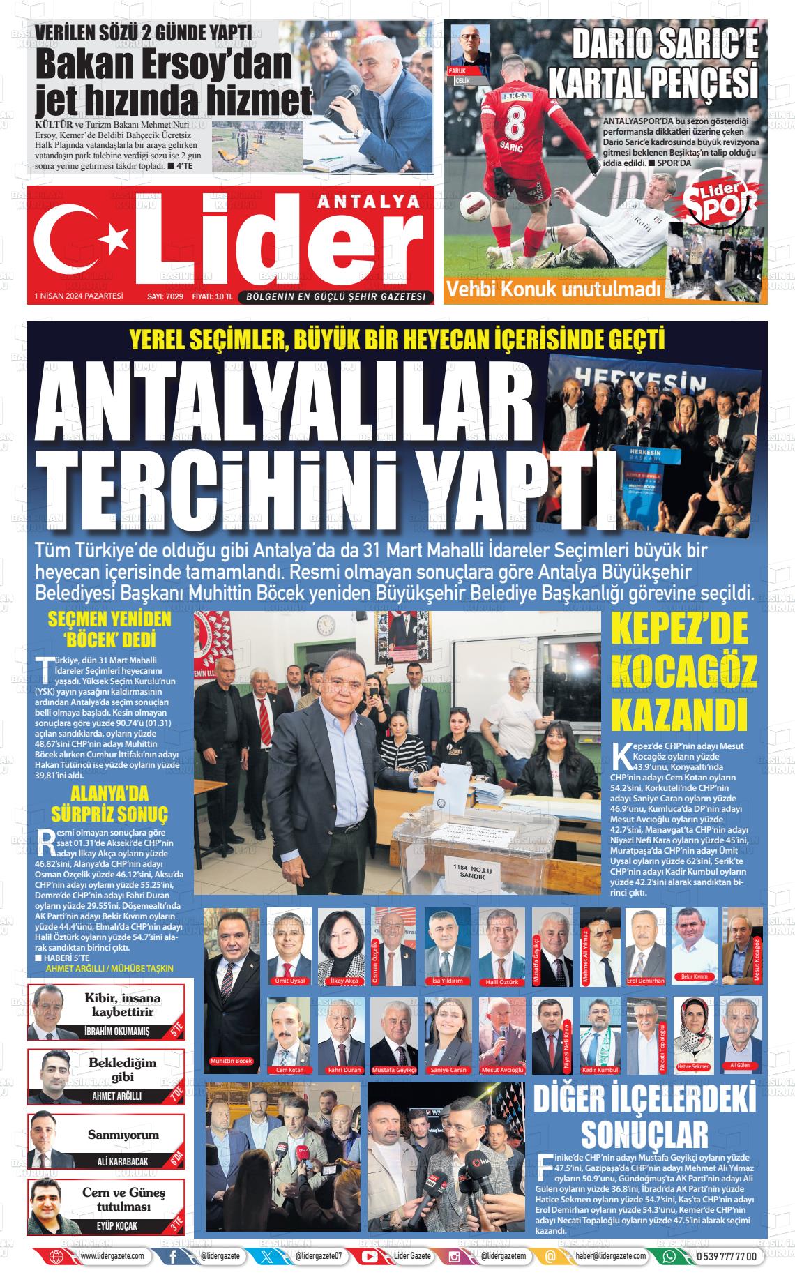 01 Nisan 2024 Lider Gazete Gazete Manşeti