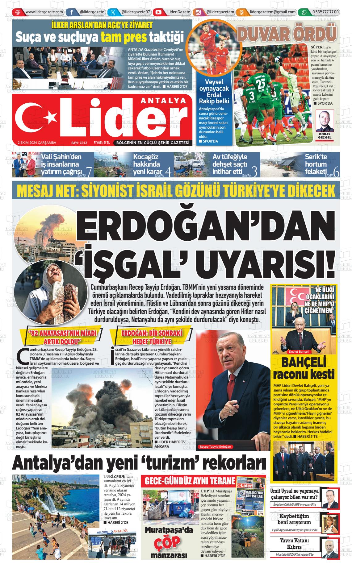 02 Ekim 2024 Lider Gazete Gazete Manşeti