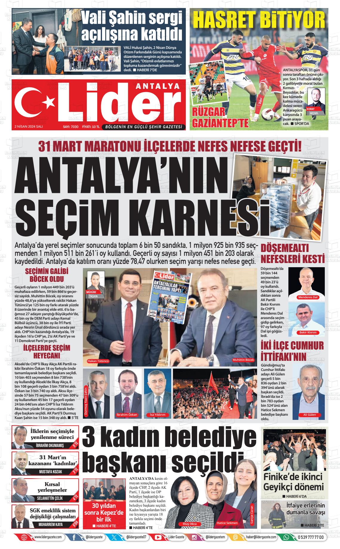 02 Nisan 2024 Lider Gazete Gazete Manşeti