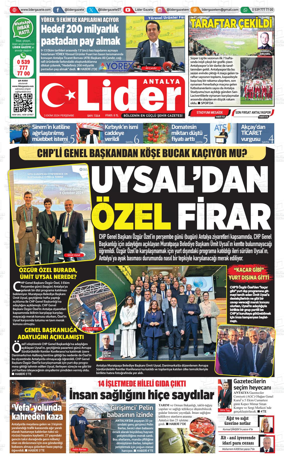 03 Ekim 2024 Lider Gazete Gazete Manşeti