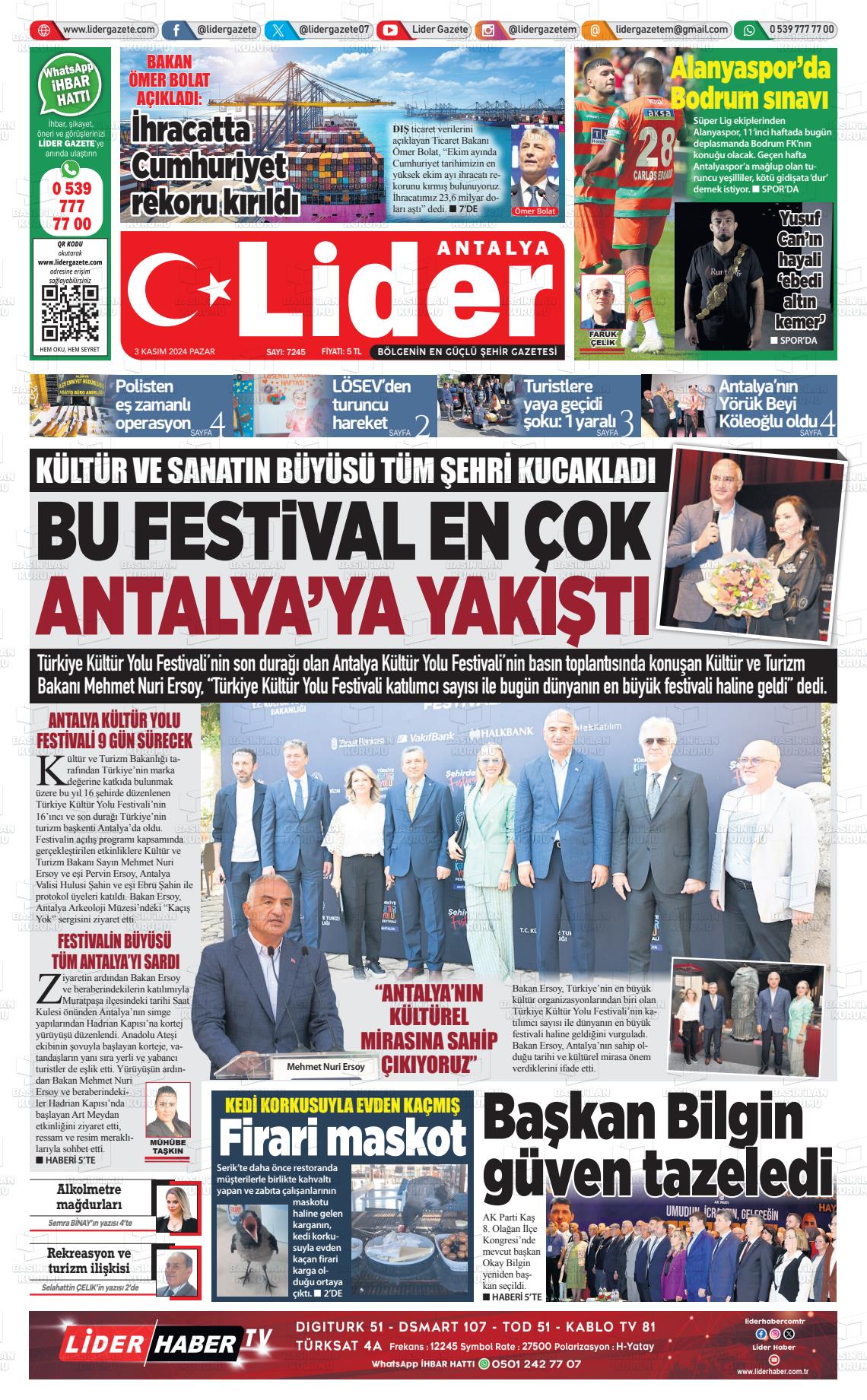 03 Kasım 2024 Lider Gazete Gazete Manşeti