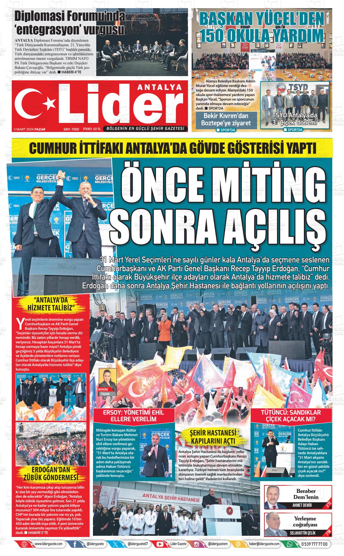 03 Mart 2024 Lider Gazete Gazete Manşeti