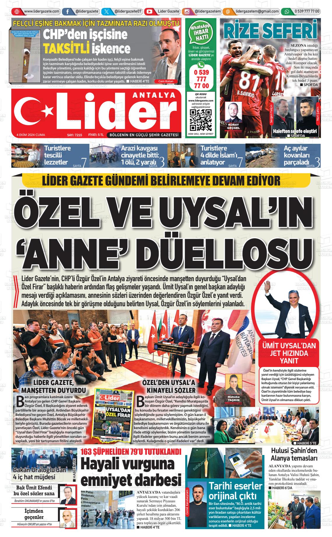 04 Ekim 2024 Lider Gazete Gazete Manşeti