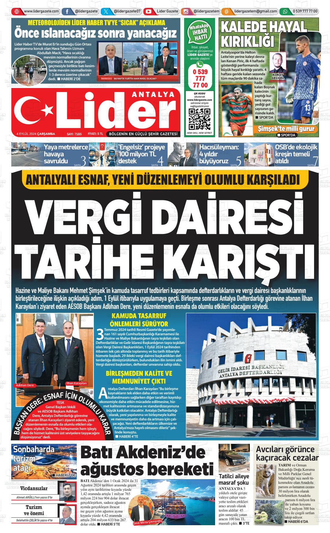 04 Eylül 2024 Lider Gazete Gazete Manşeti