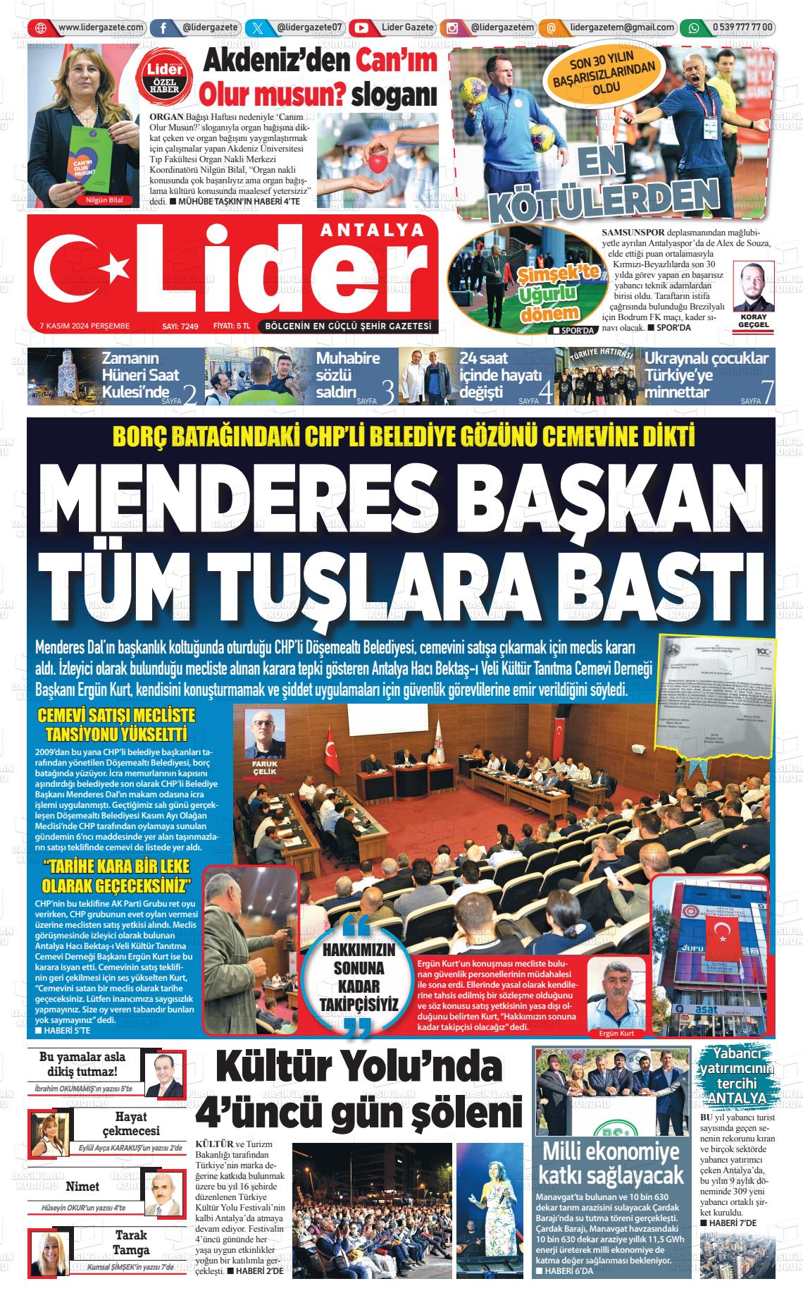 07 Kasım 2024 Lider Gazete Gazete Manşeti