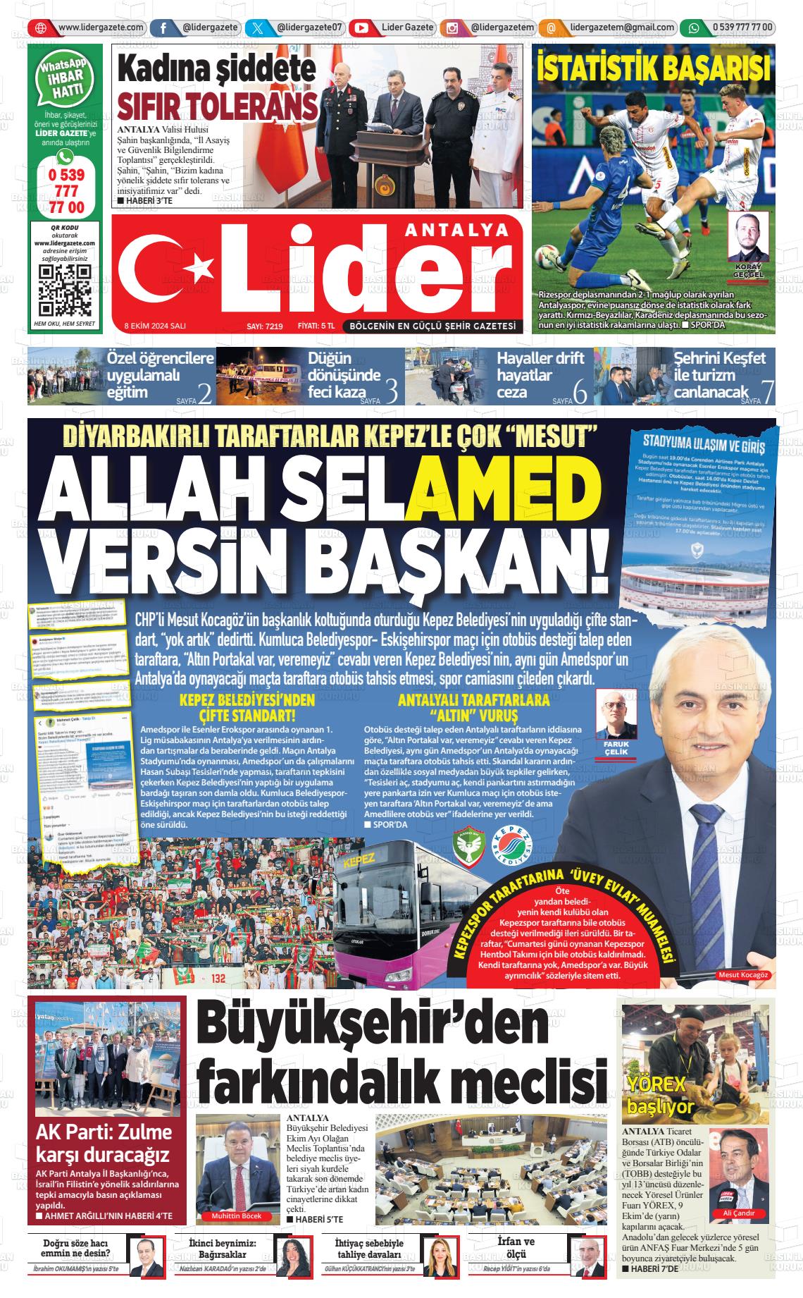 08 Ekim 2024 Lider Gazete Gazete Manşeti