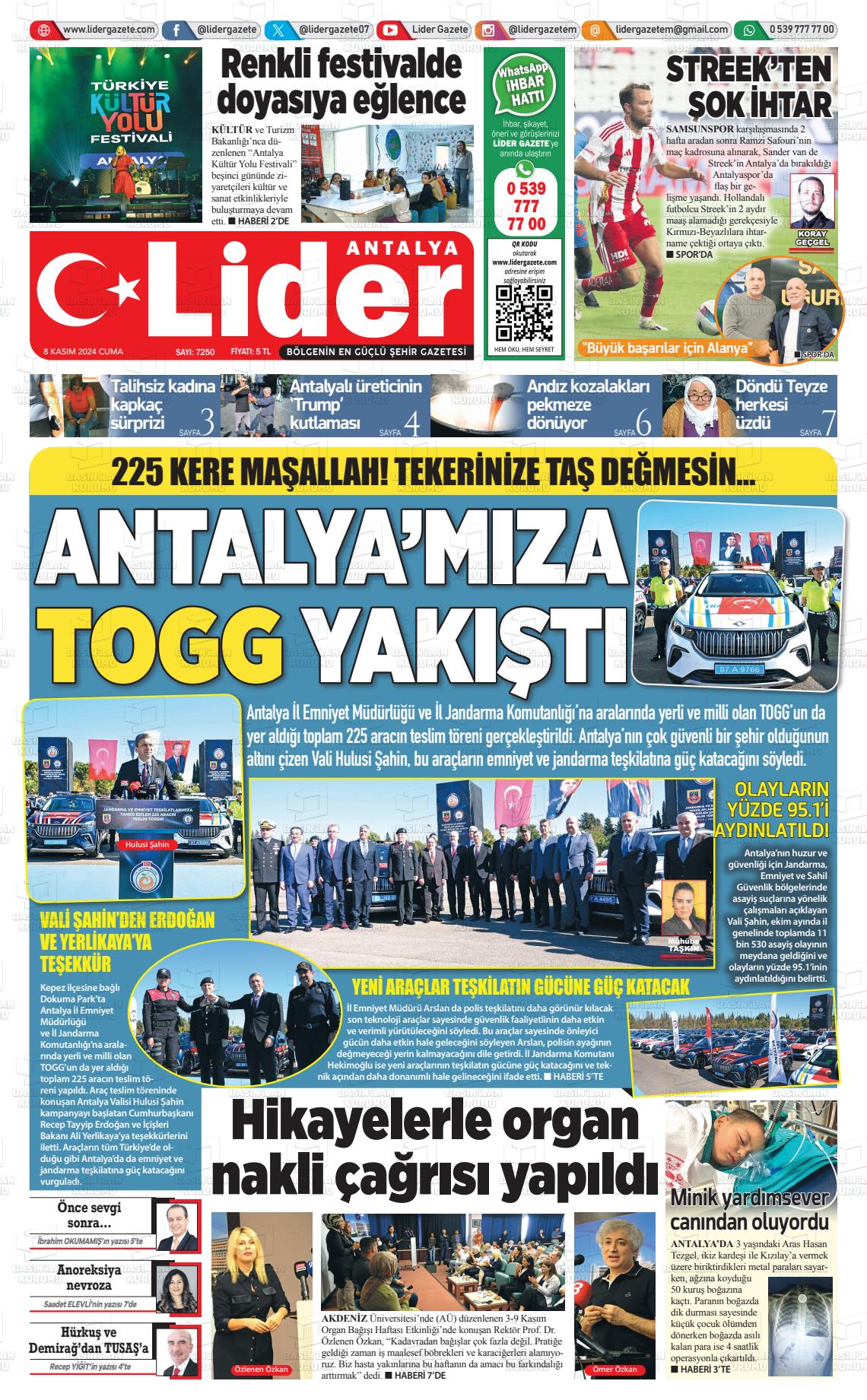 08 Kasım 2024 Lider Gazete Gazete Manşeti