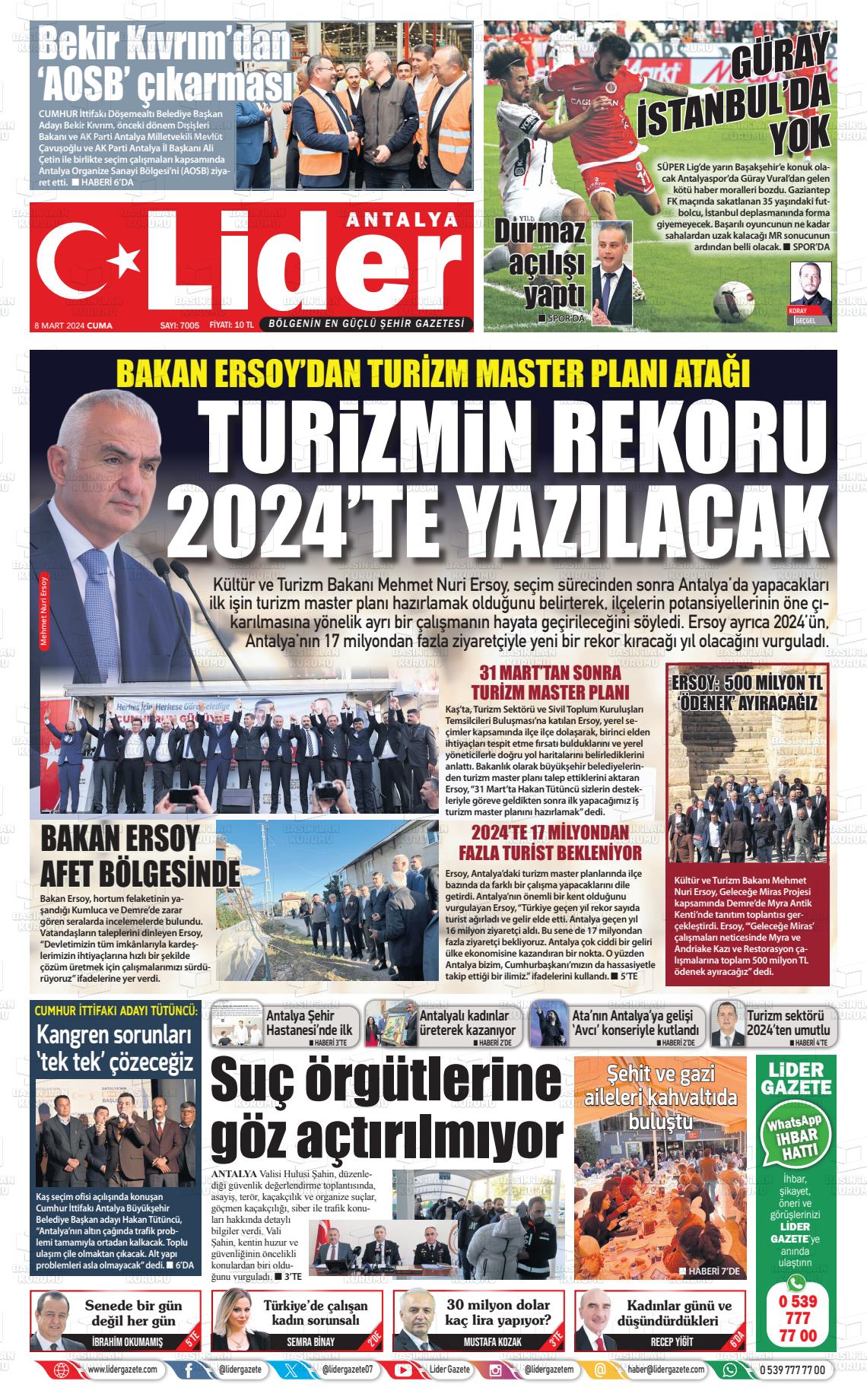 08 Mart 2024 Lider Gazete Gazete Manşeti