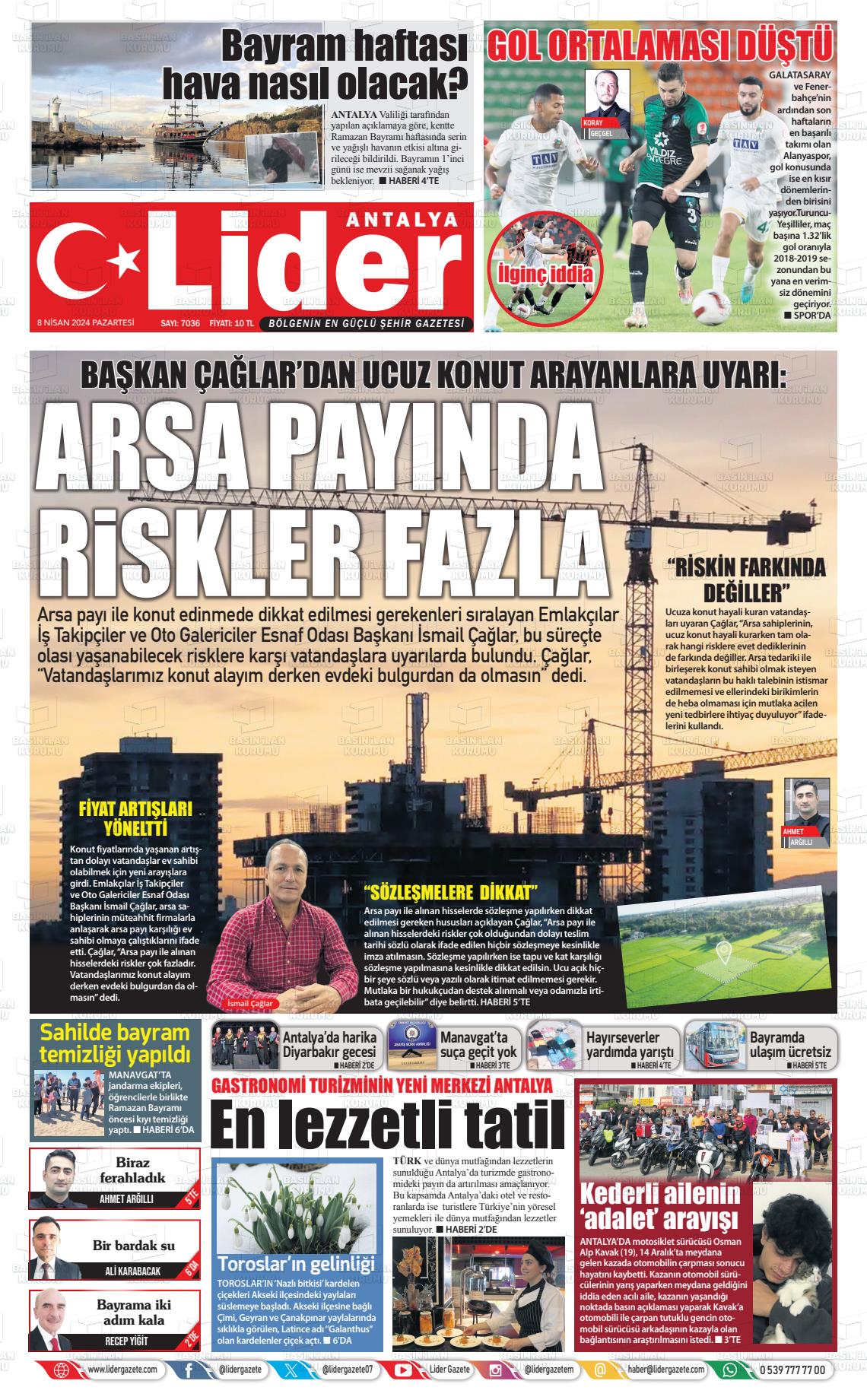 08 Nisan 2024 Lider Gazete Gazete Manşeti