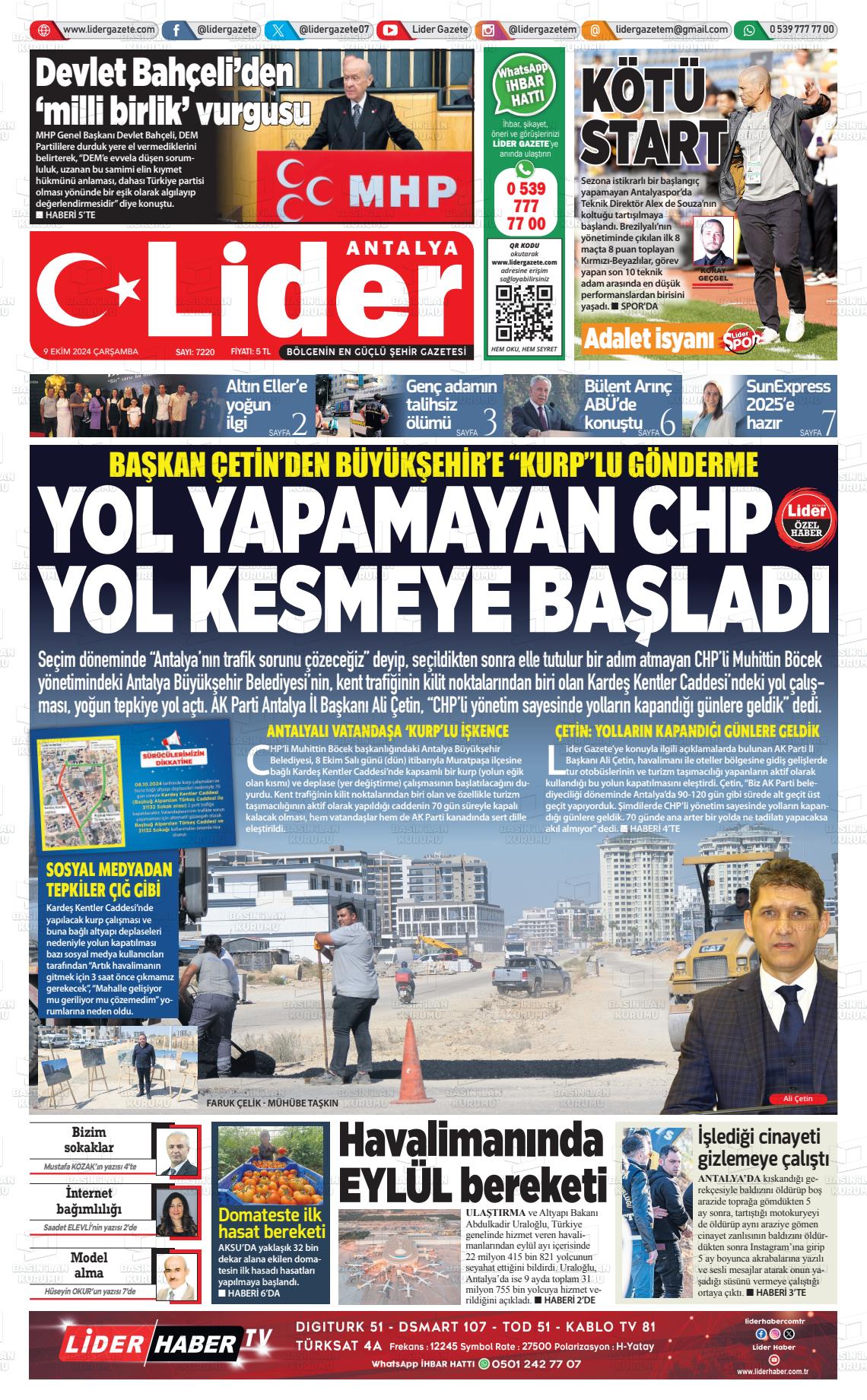 09 Ekim 2024 Lider Gazete Gazete Manşeti