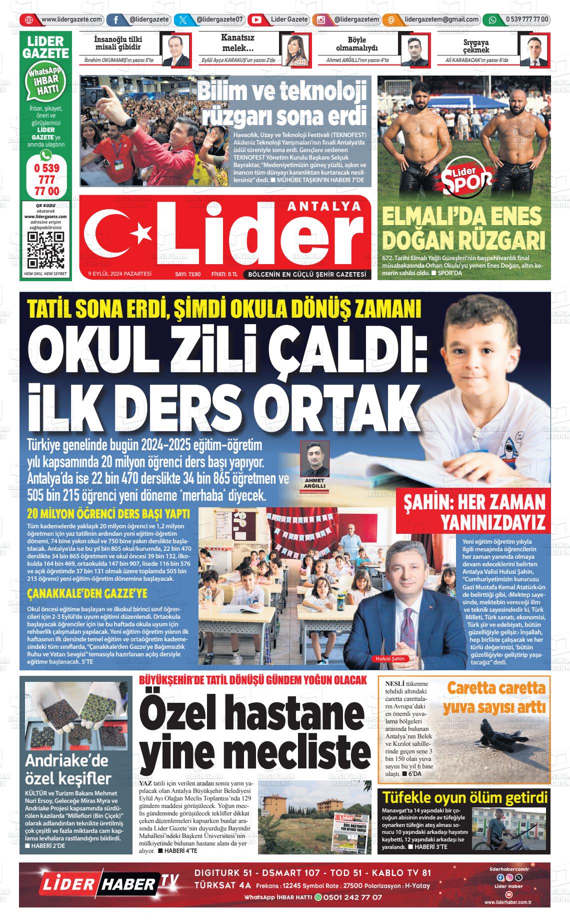 09 Eylül 2024 Lider Gazete Gazete Manşeti