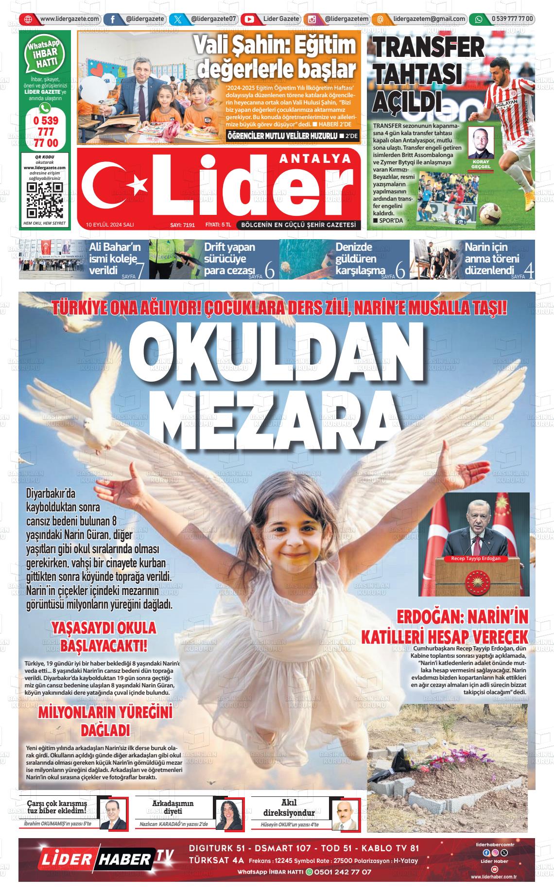 10 Eylül 2024 Lider Gazete Gazete Manşeti