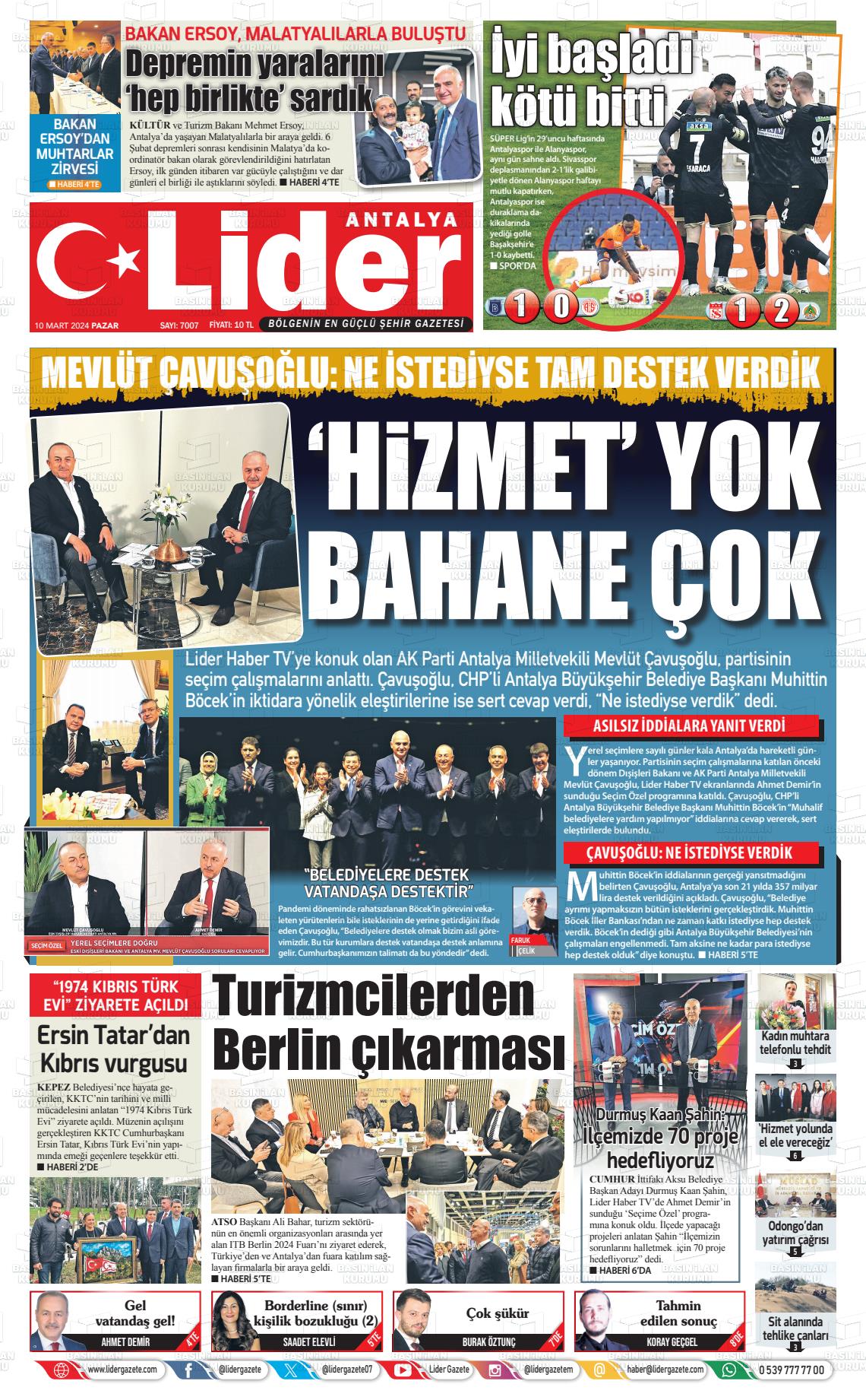 10 Mart 2024 Lider Gazete Gazete Manşeti