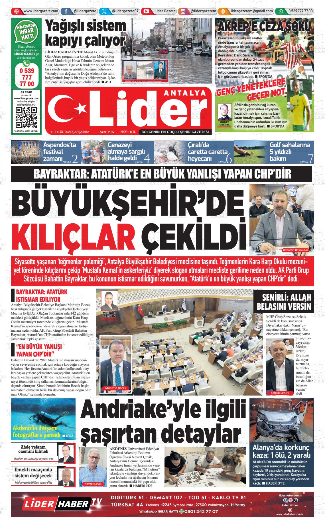 11 Eylül 2024 Lider Gazete Gazete Manşeti