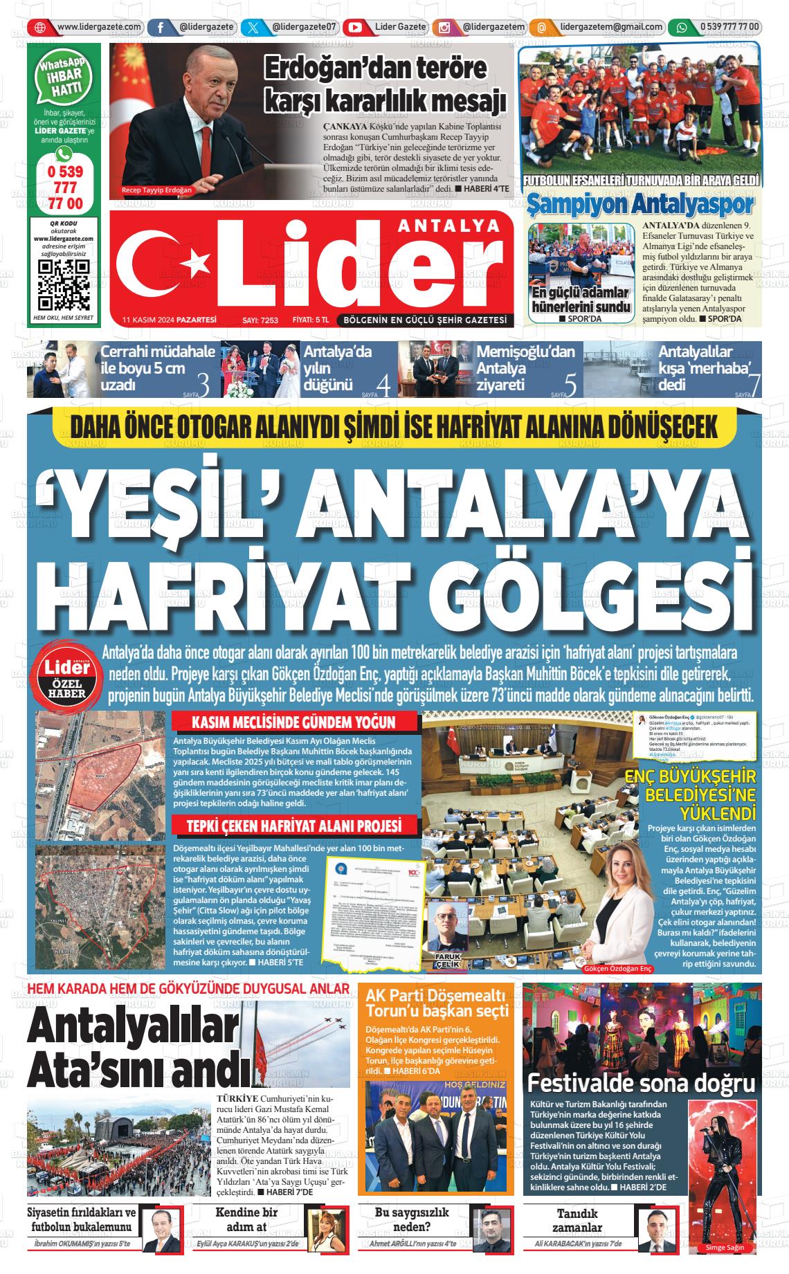 11 Kasım 2024 Lider Gazete Gazete Manşeti