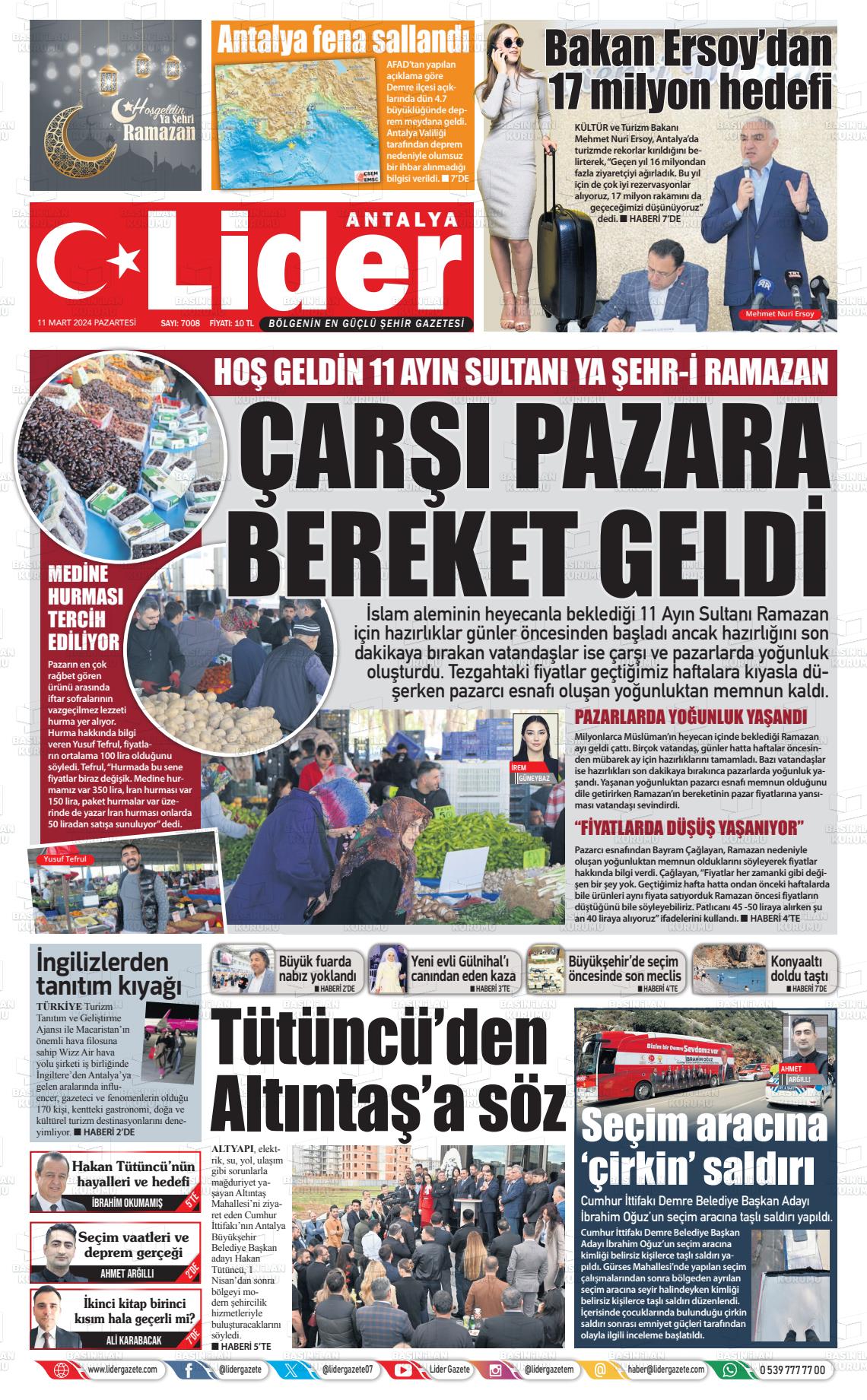 11 Mart 2024 Lider Gazete Gazete Manşeti