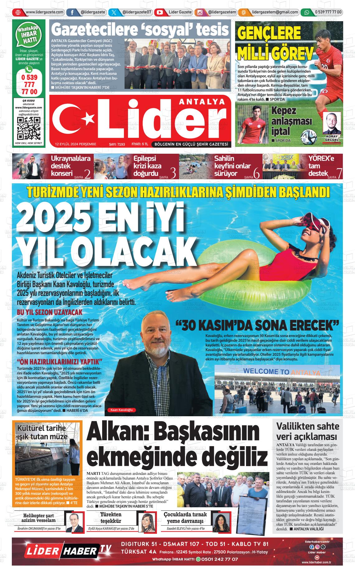 12 Eylül 2024 Lider Gazete Gazete Manşeti