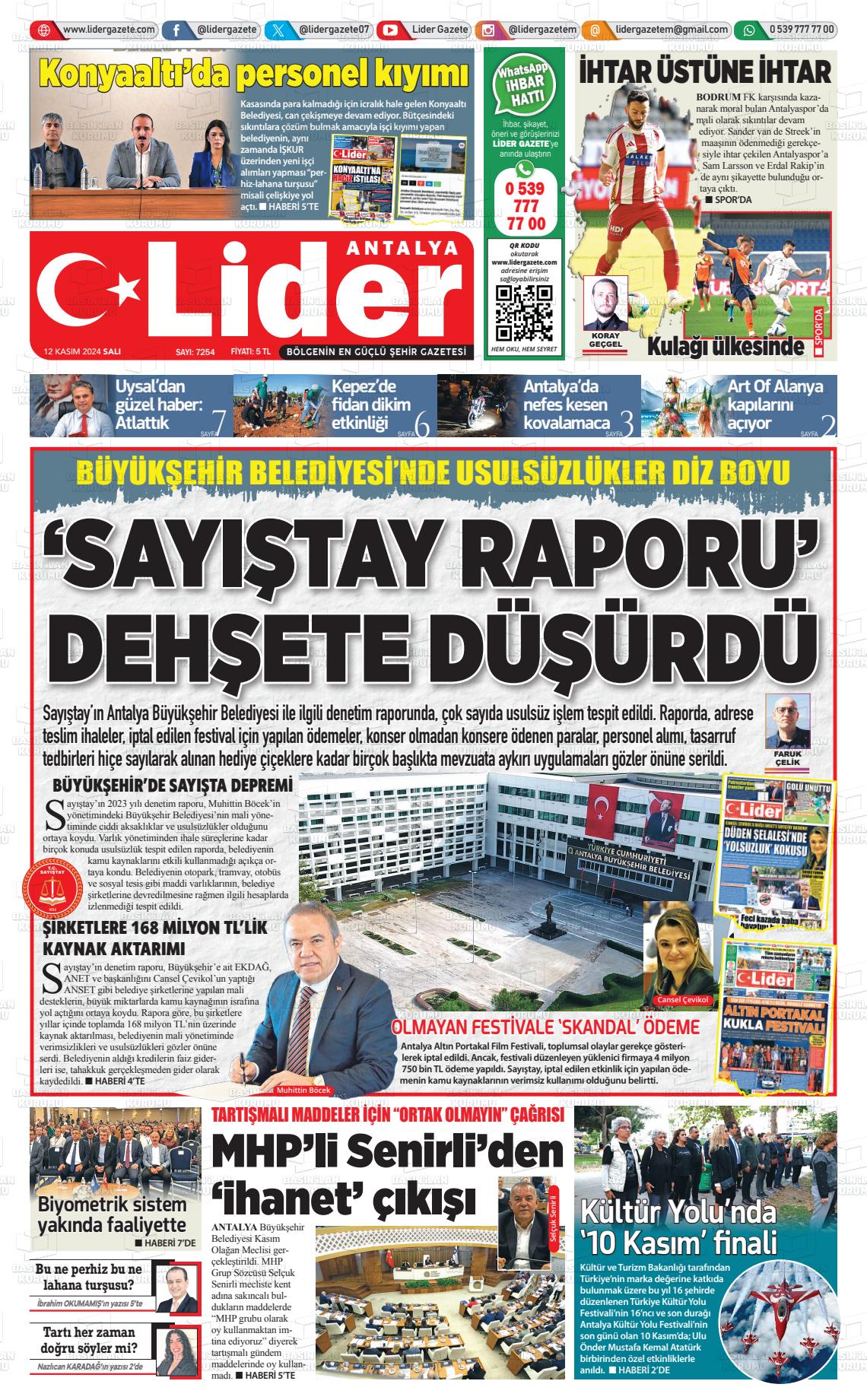 12 Kasım 2024 Lider Gazete Gazete Manşeti