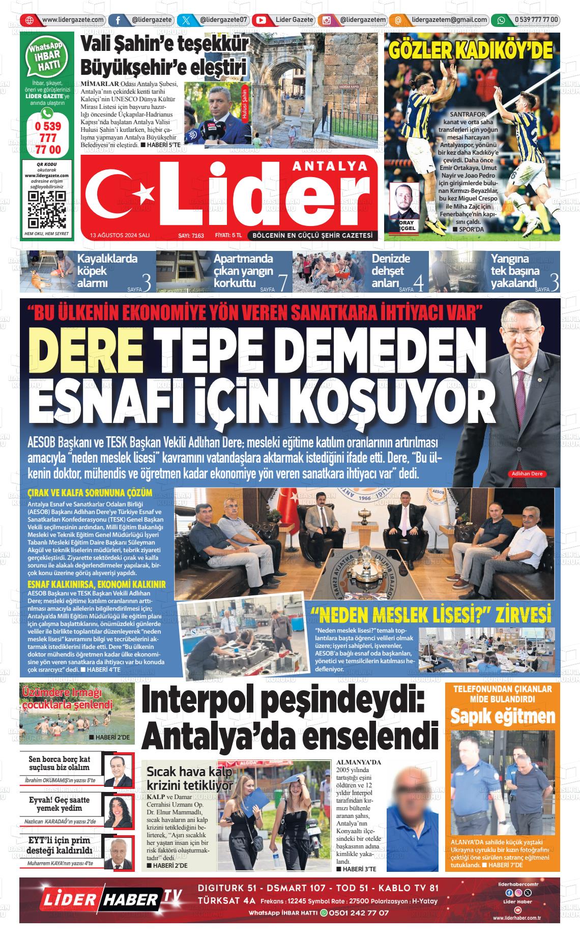 13 Ağustos 2024 Lider Gazete Gazete Manşeti