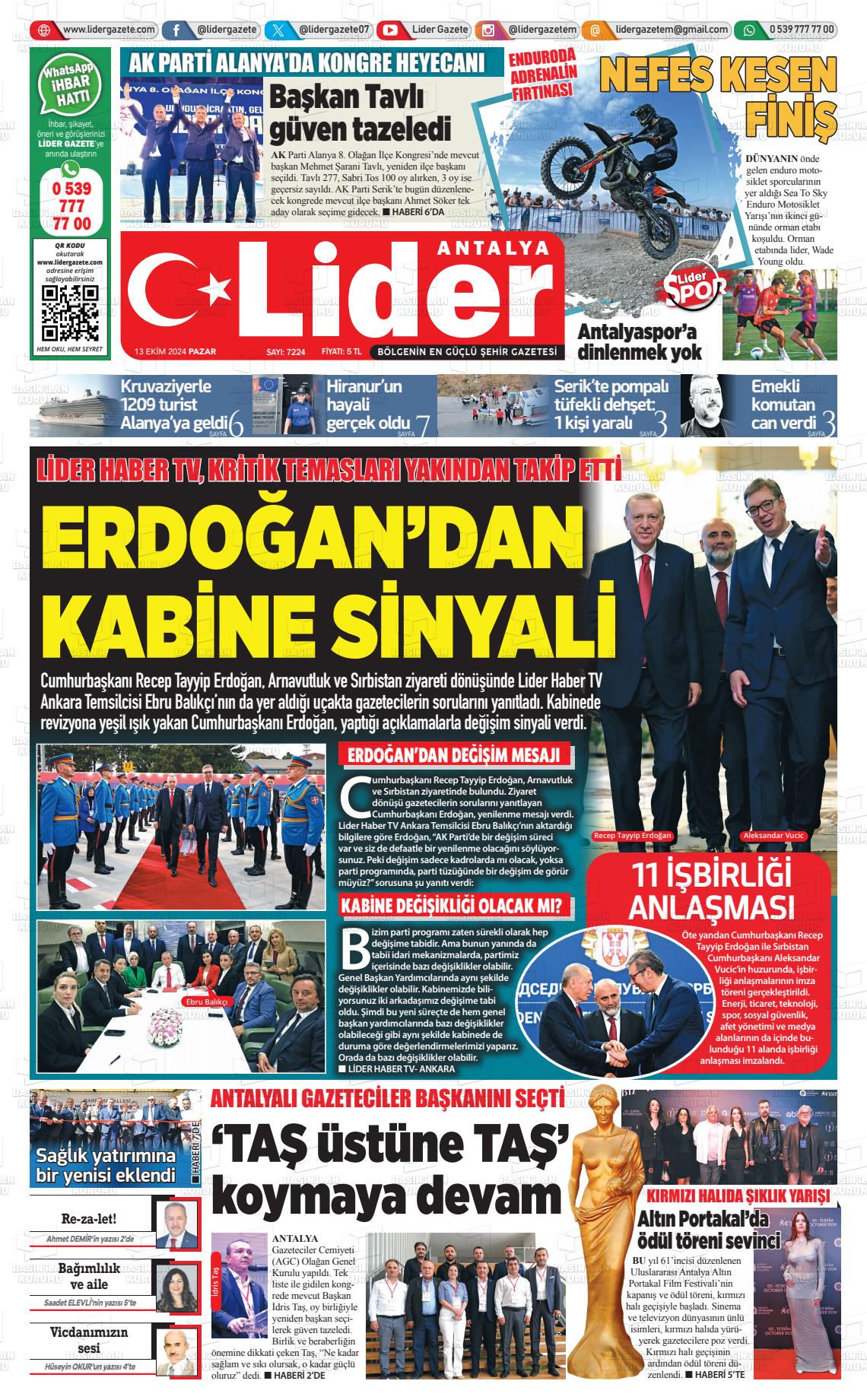 13 Ekim 2024 Lider Gazete Gazete Manşeti