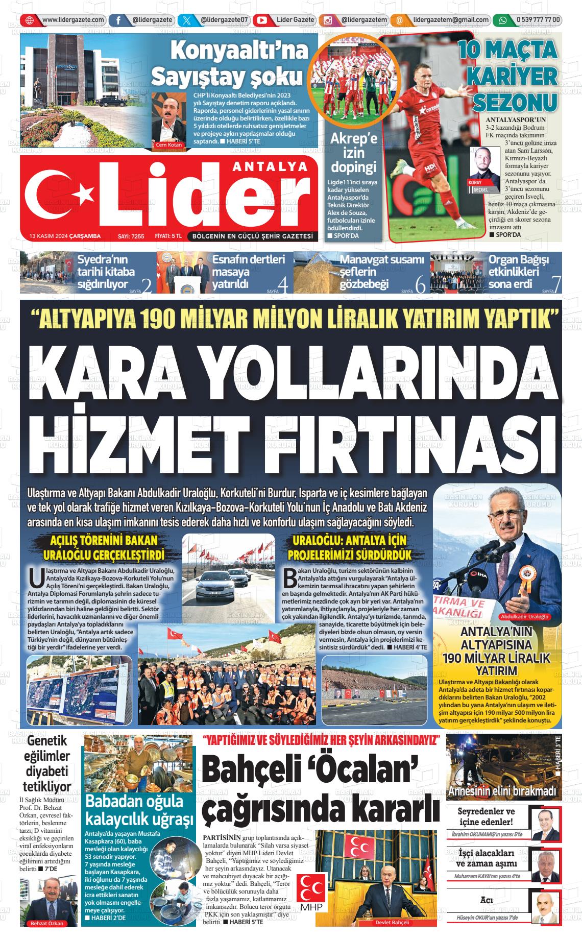 13 Kasım 2024 Lider Gazete Gazete Manşeti