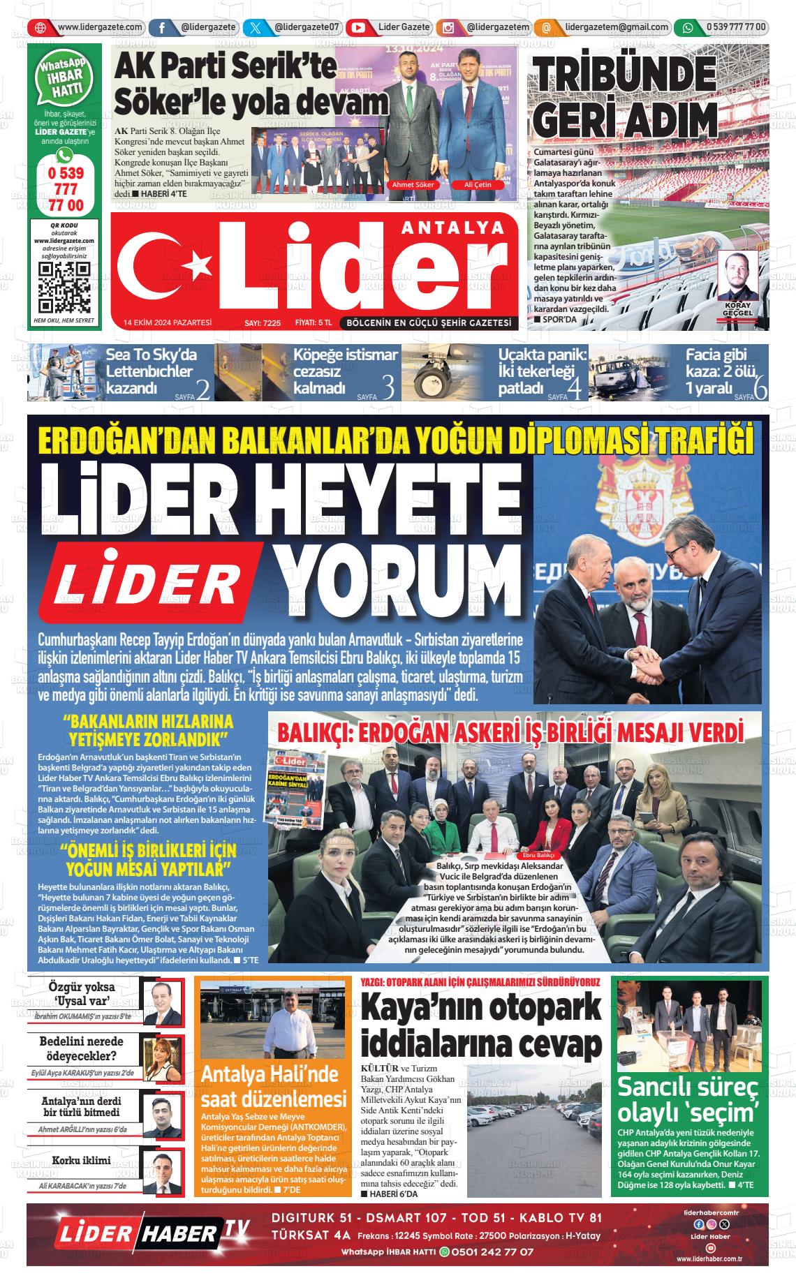 14 Ekim 2024 Lider Gazete Gazete Manşeti