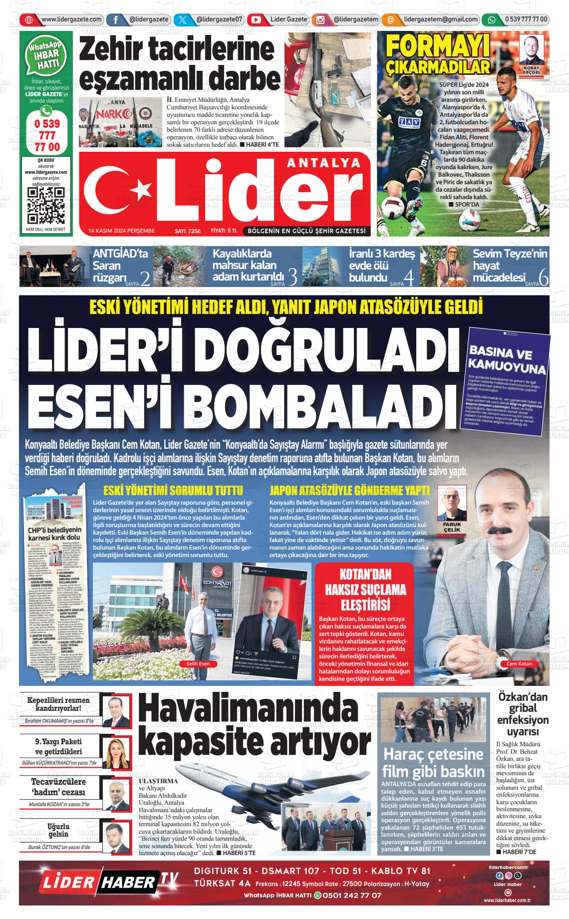 14 Kasım 2024 Lider Gazete Gazete Manşeti