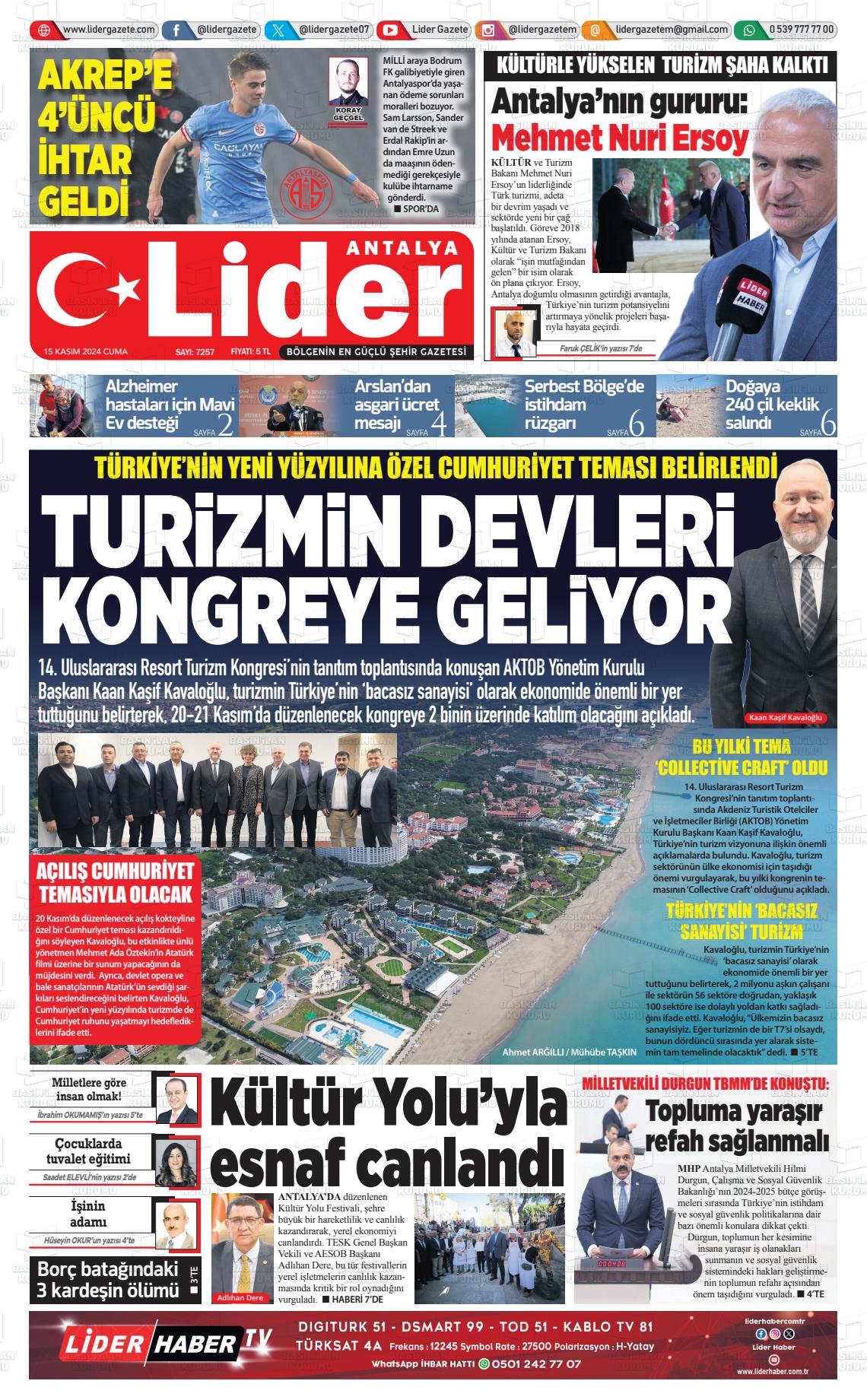 15 Kasım 2024 Lider Gazete Gazete Manşeti