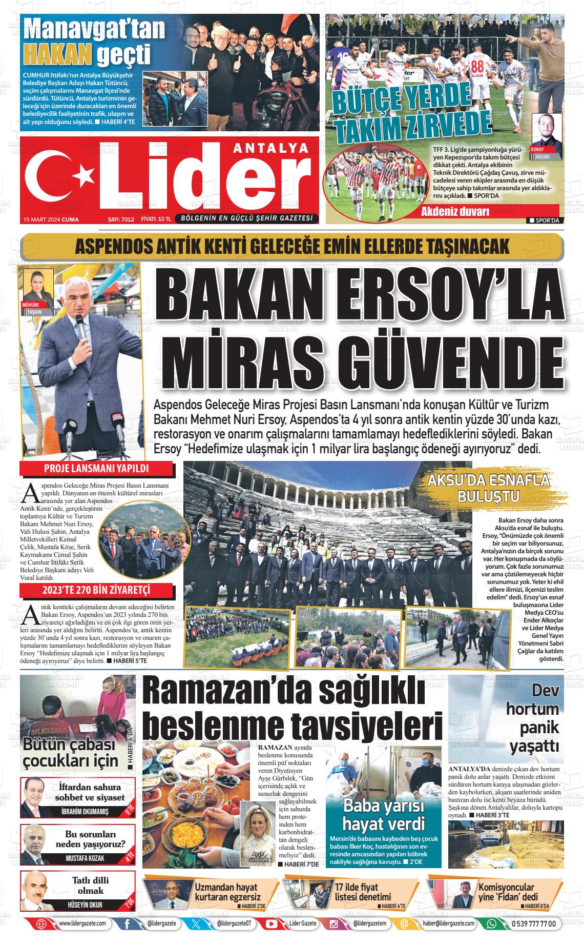 15 Mart 2024 Lider Gazete Gazete Manşeti