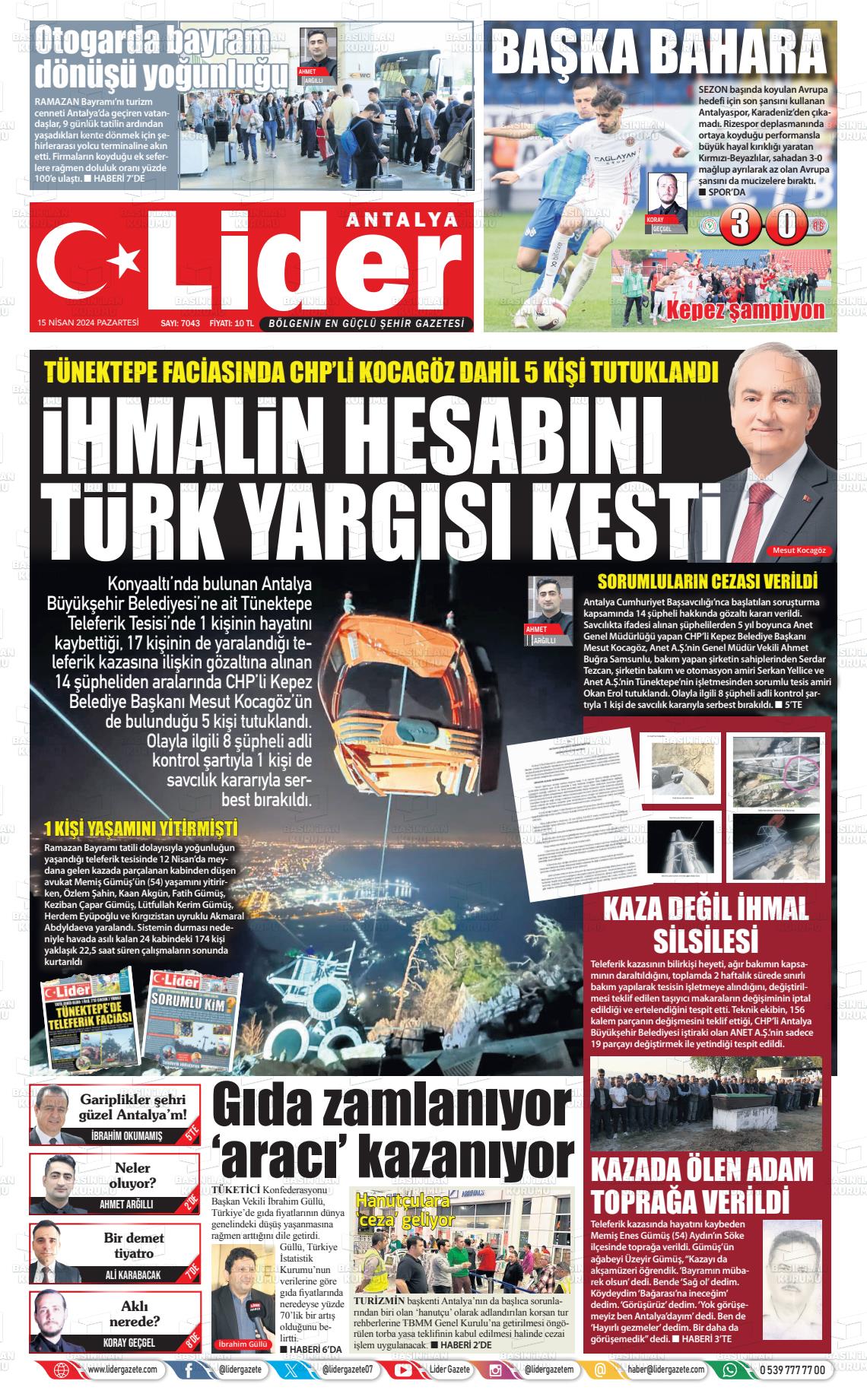 15 Nisan 2024 Lider Gazete Gazete Manşeti