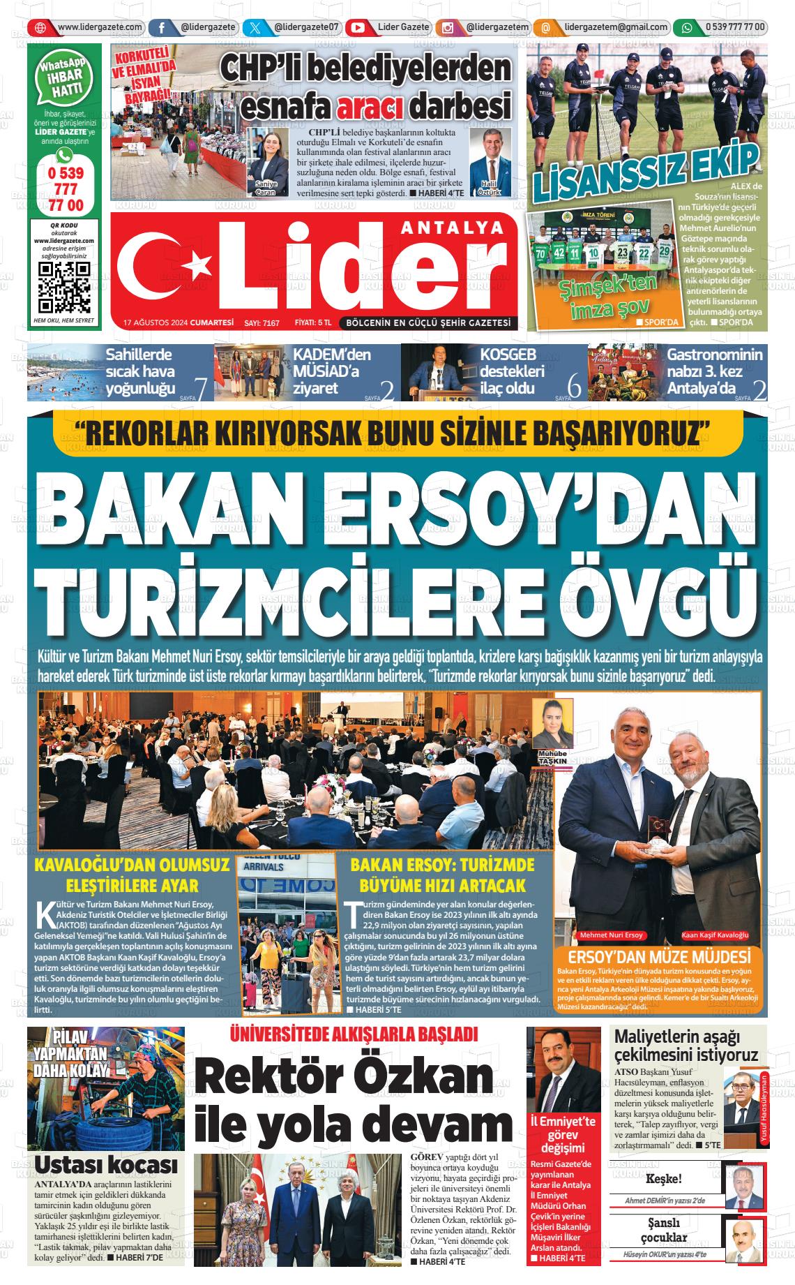 17 Ağustos 2024 Lider Gazete Gazete Manşeti