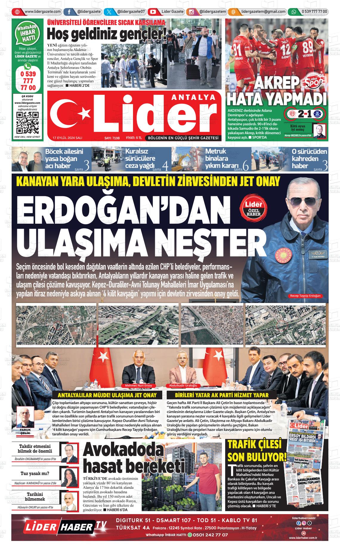 17 Eylül 2024 Lider Gazete Gazete Manşeti