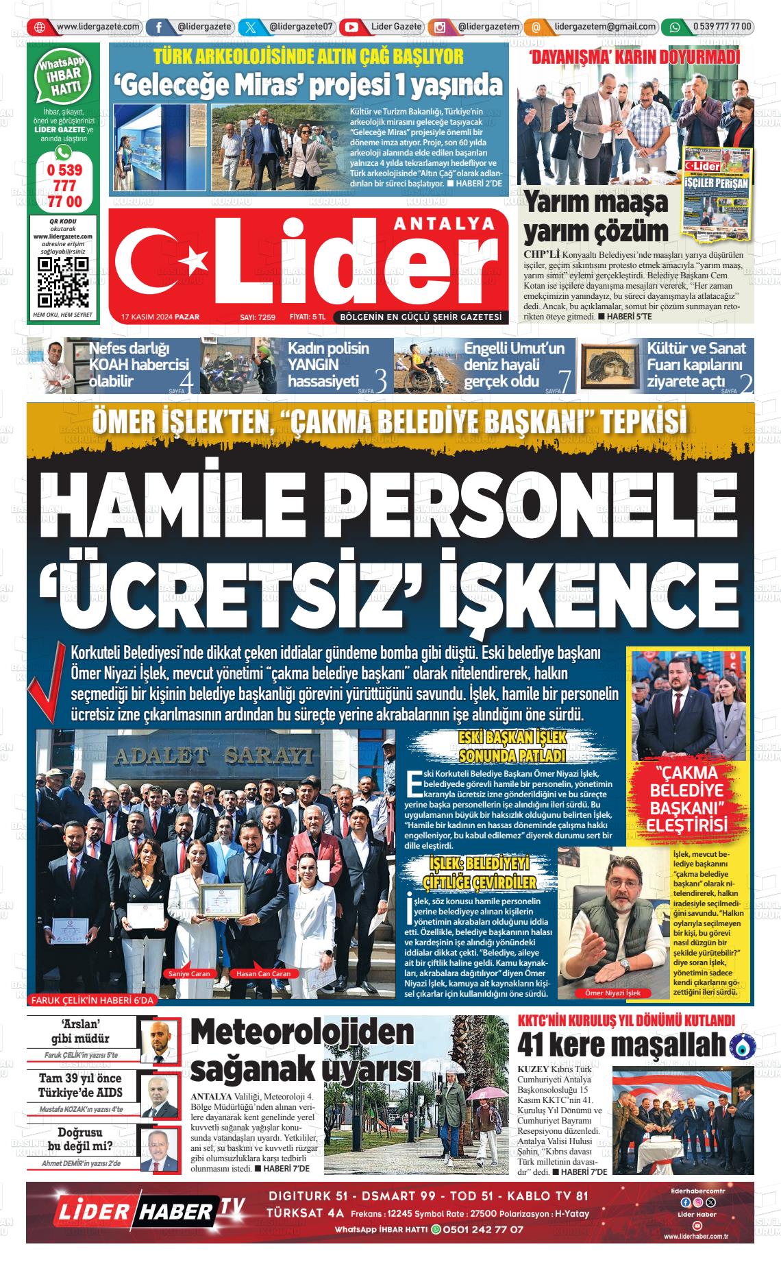 17 Kasım 2024 Lider Gazete Gazete Manşeti