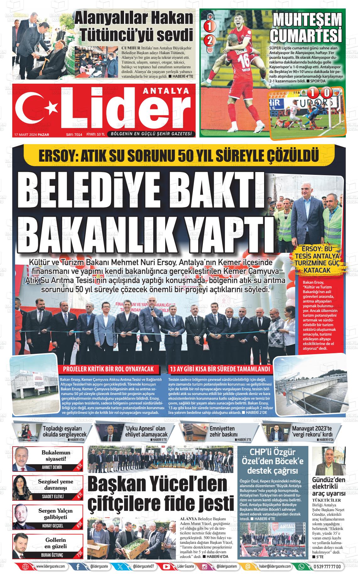 17 Mart 2024 Lider Gazete Gazete Manşeti