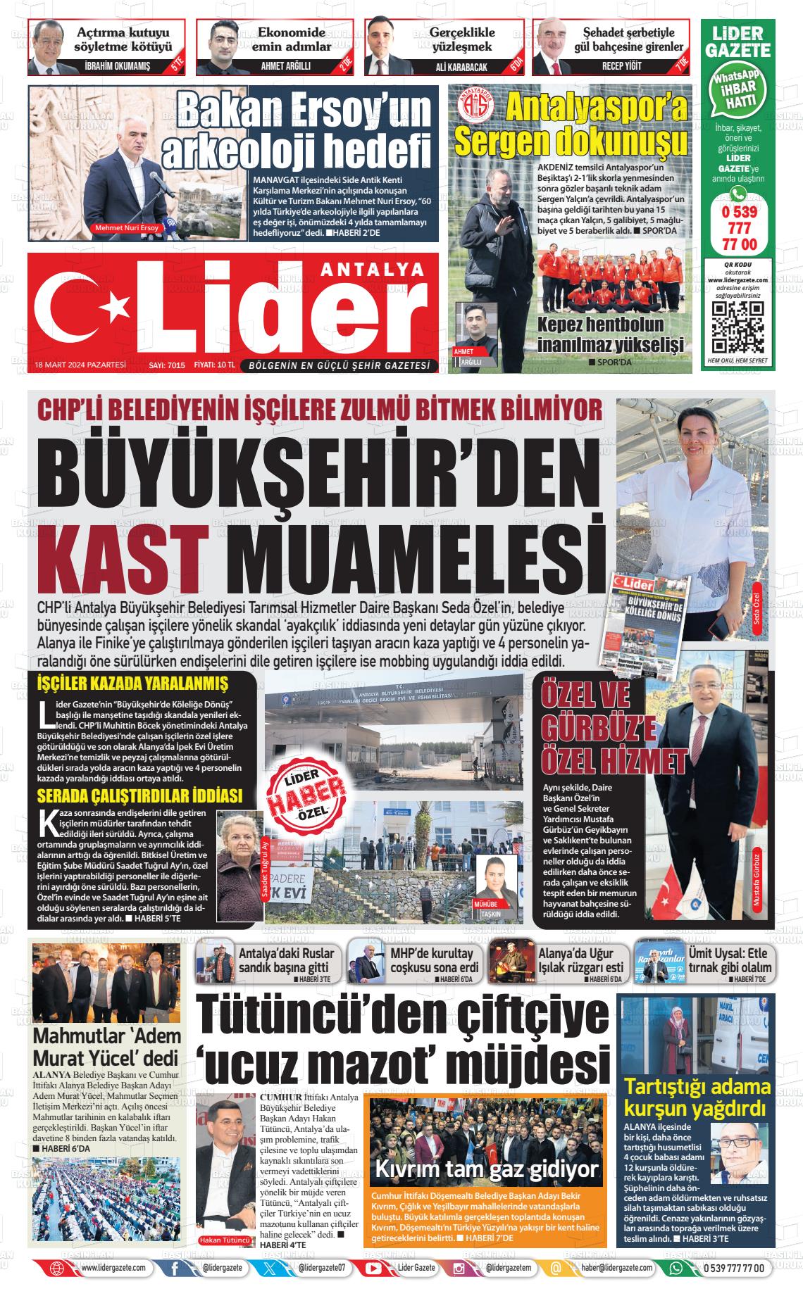 18 Mart 2024 Lider Gazete Gazete Manşeti