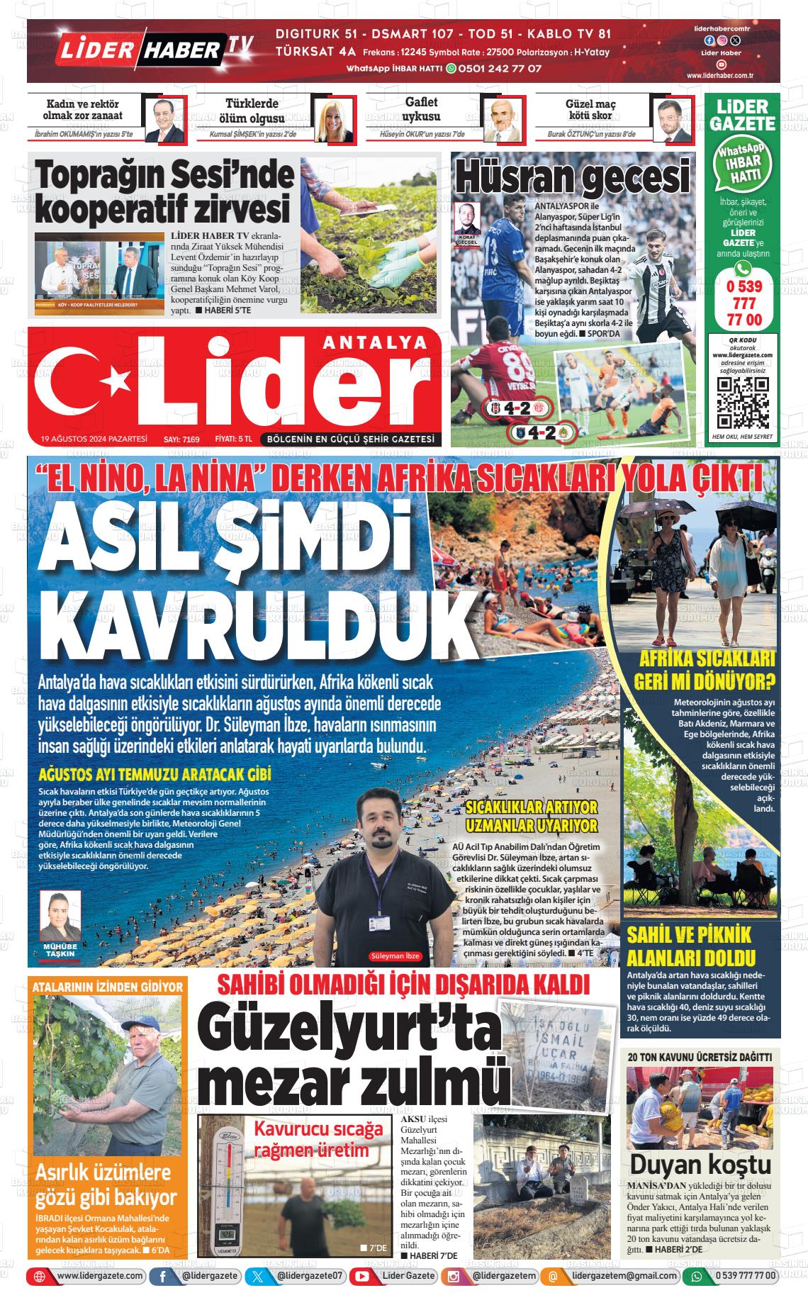 19 Ağustos 2024 Lider Gazete Gazete Manşeti