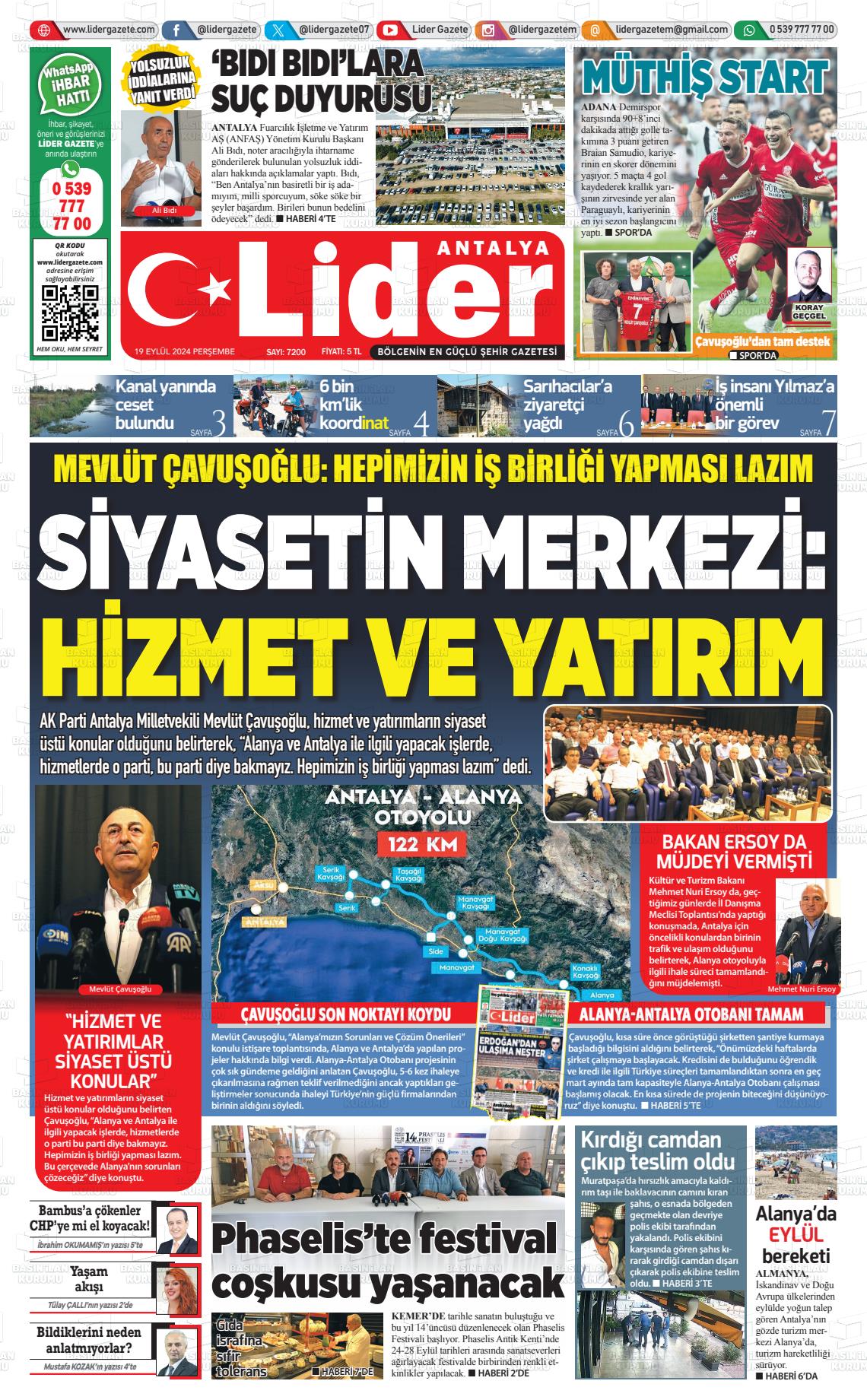 19 Eylül 2024 Lider Gazete Gazete Manşeti