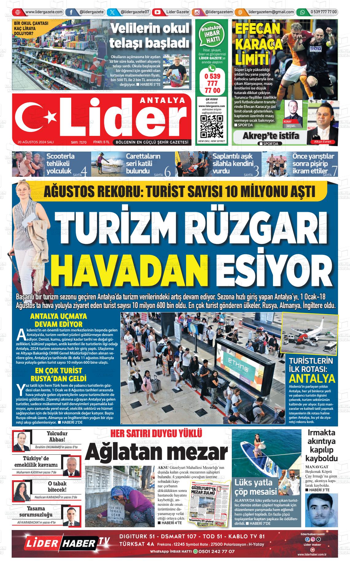 20 Ağustos 2024 Lider Gazete Gazete Manşeti