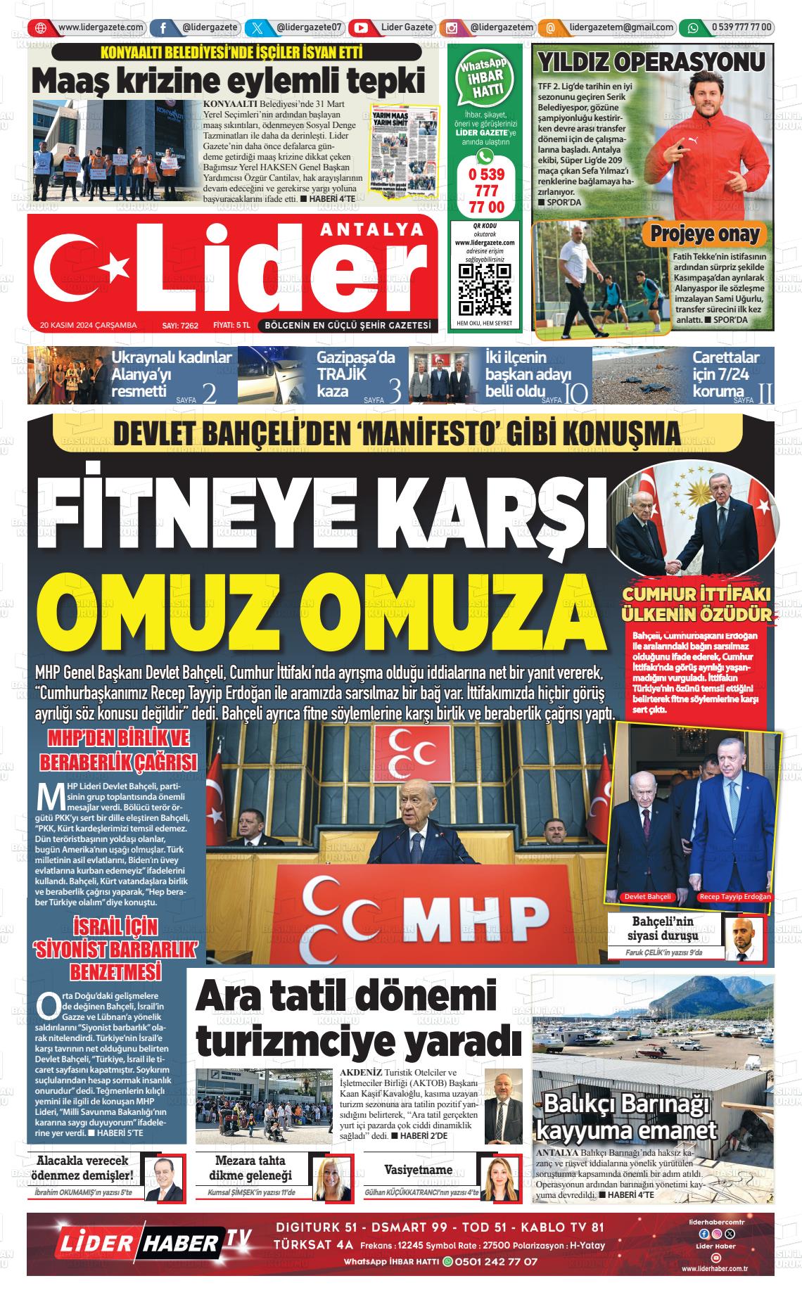 20 Kasım 2024 Lider Gazete Gazete Manşeti