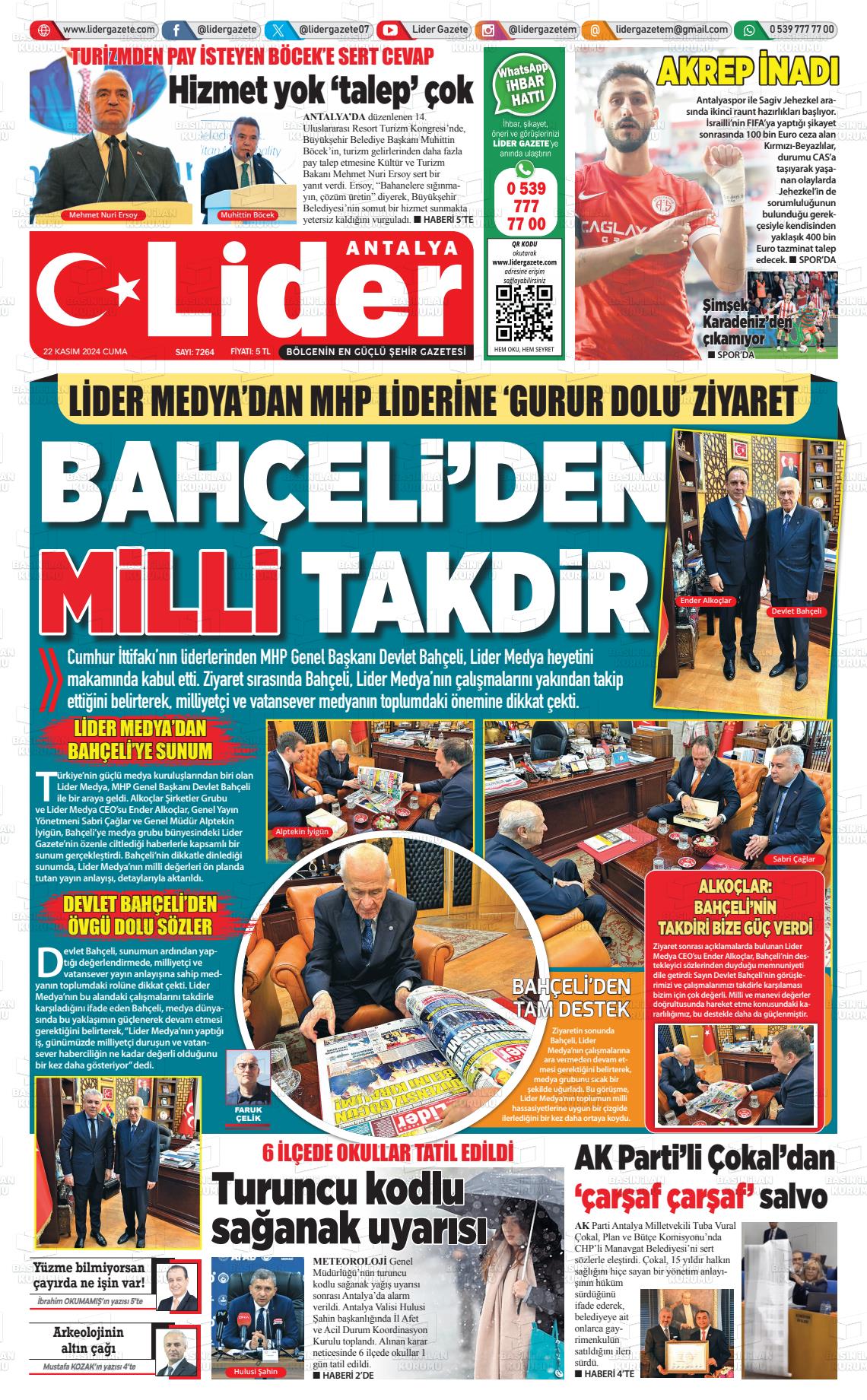 22 Kasım 2024 Lider Gazete Gazete Manşeti