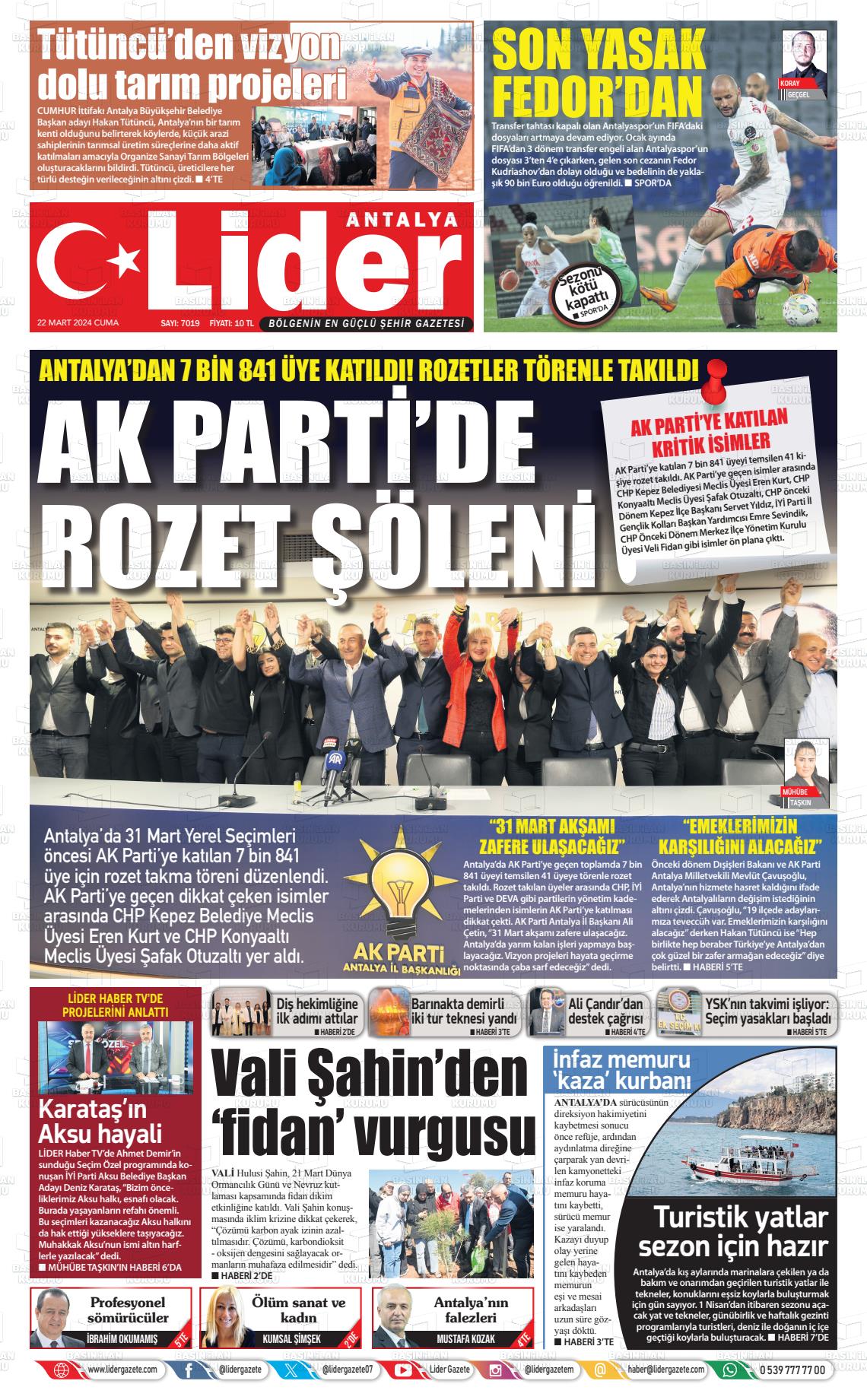 22 Mart 2024 Lider Gazete Gazete Manşeti