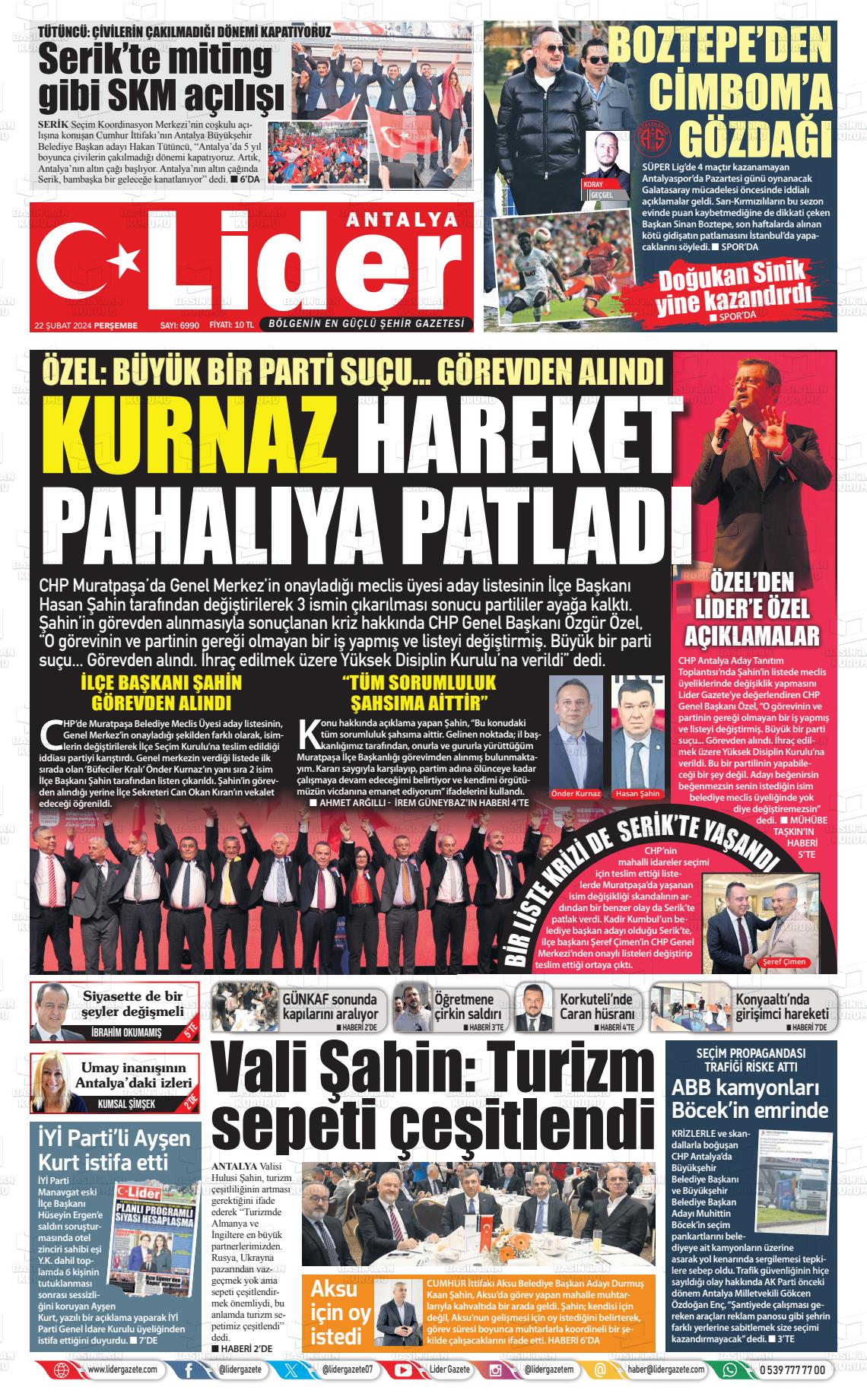 22 Şubat 2024 Lider Gazete Gazete Manşeti