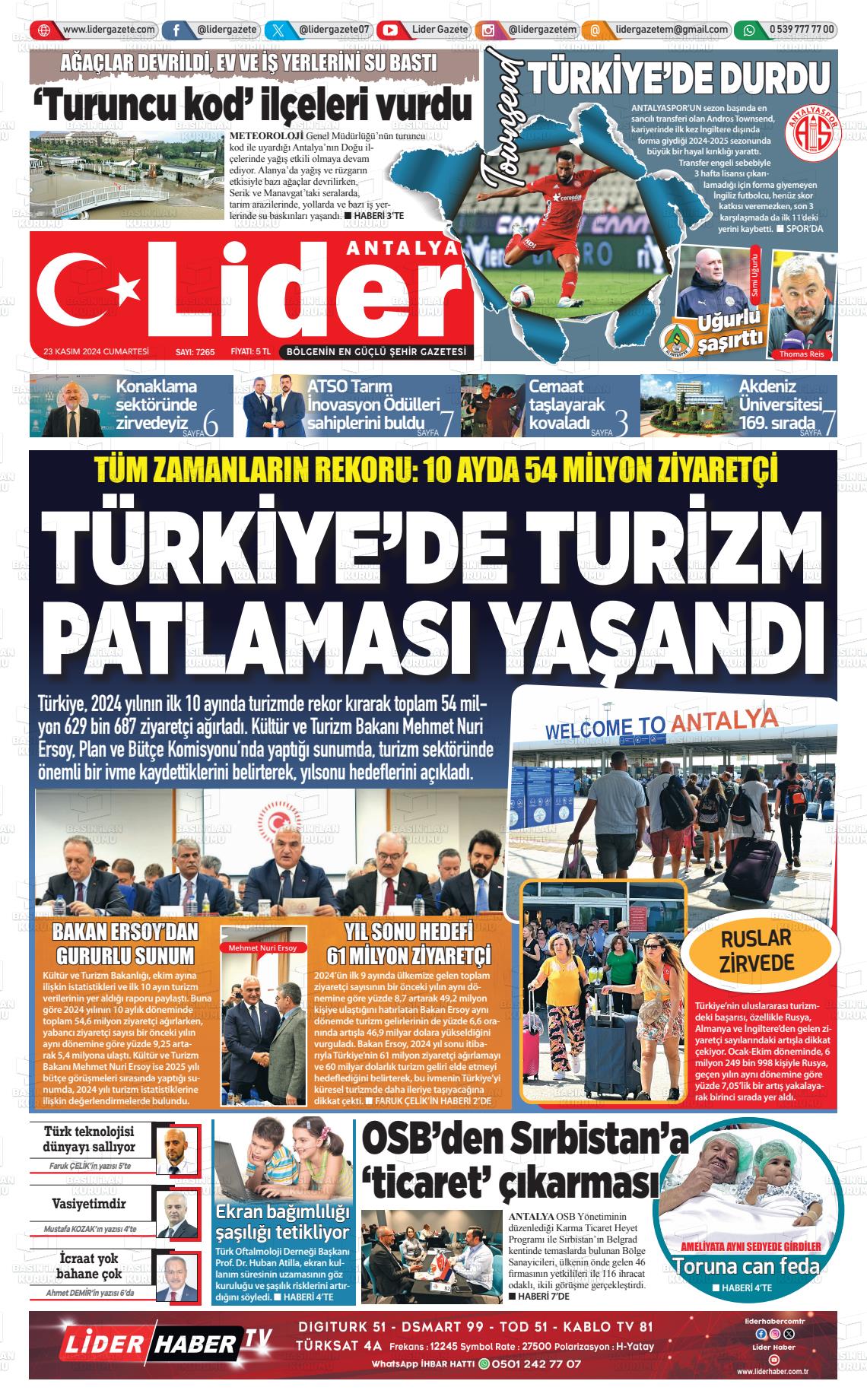 23 Kasım 2024 Lider Gazete Gazete Manşeti