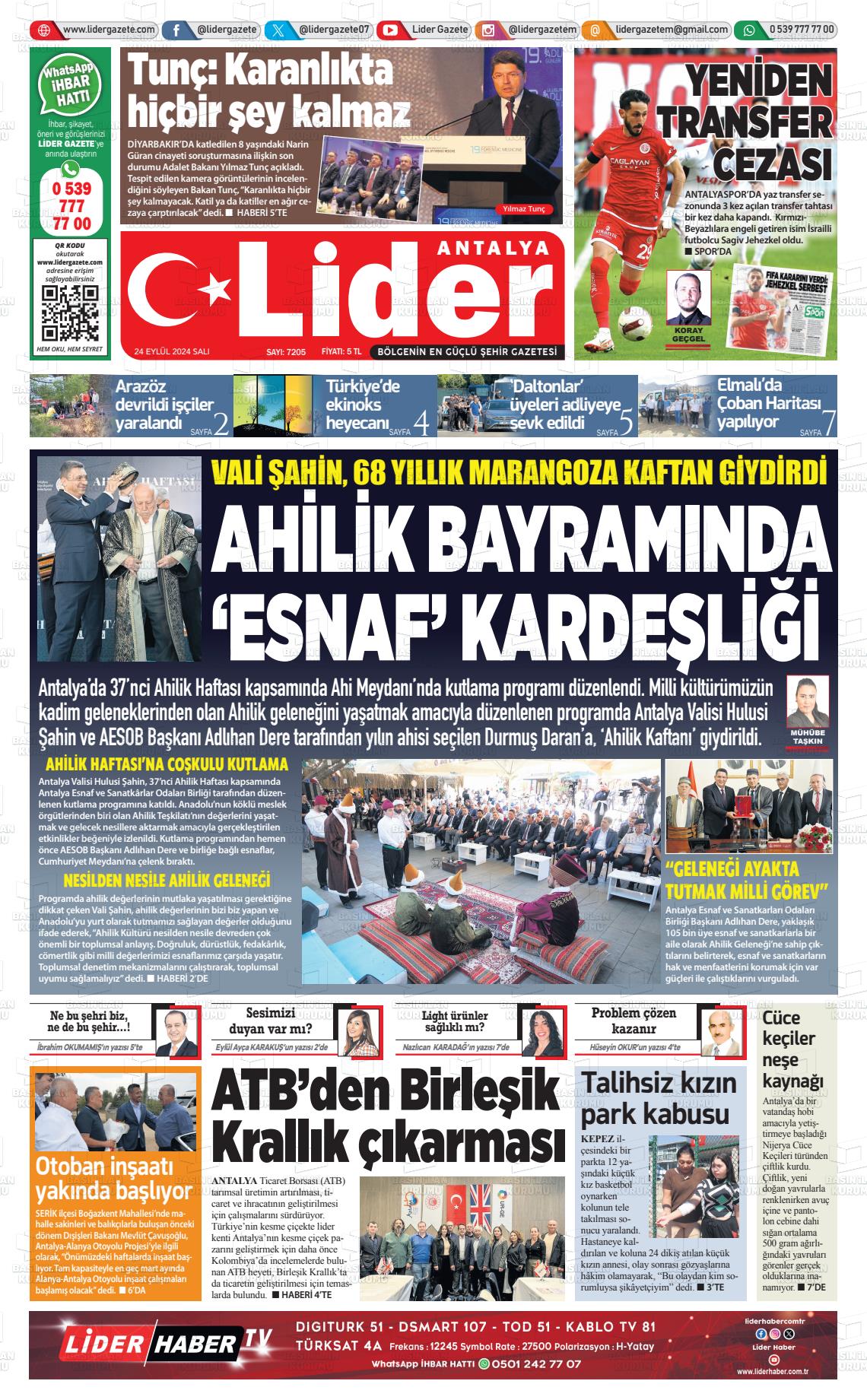 24 Eylül 2024 Lider Gazete Gazete Manşeti