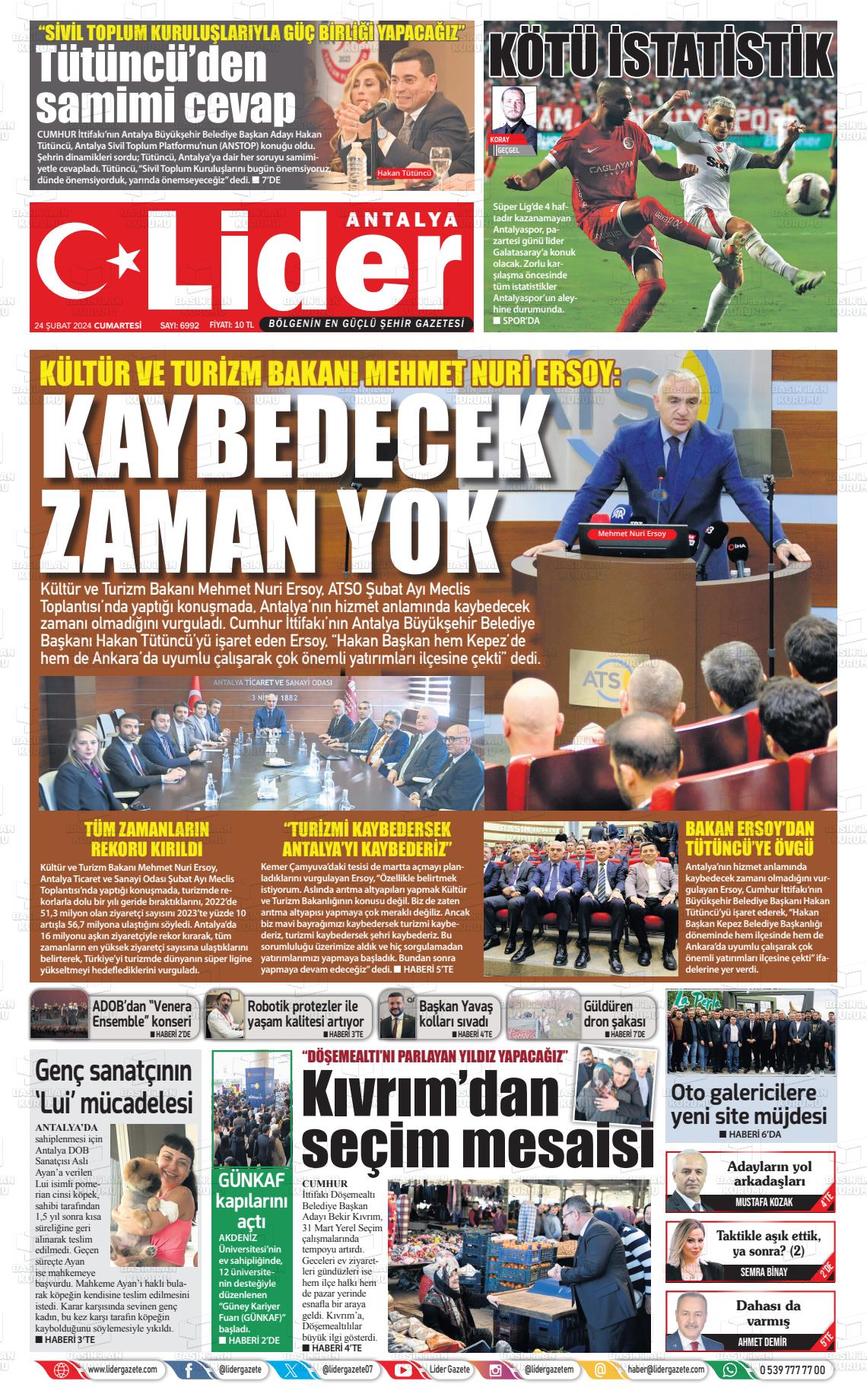 24 Şubat 2024 Lider Gazete Gazete Manşeti