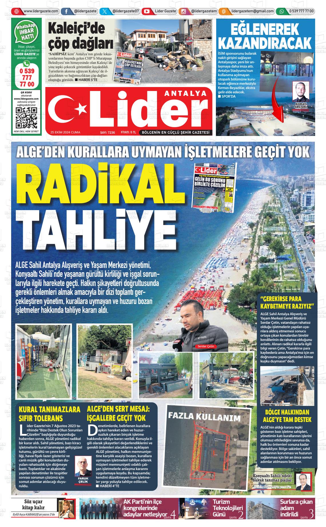 25 Ekim 2024 Lider Gazete Gazete Manşeti