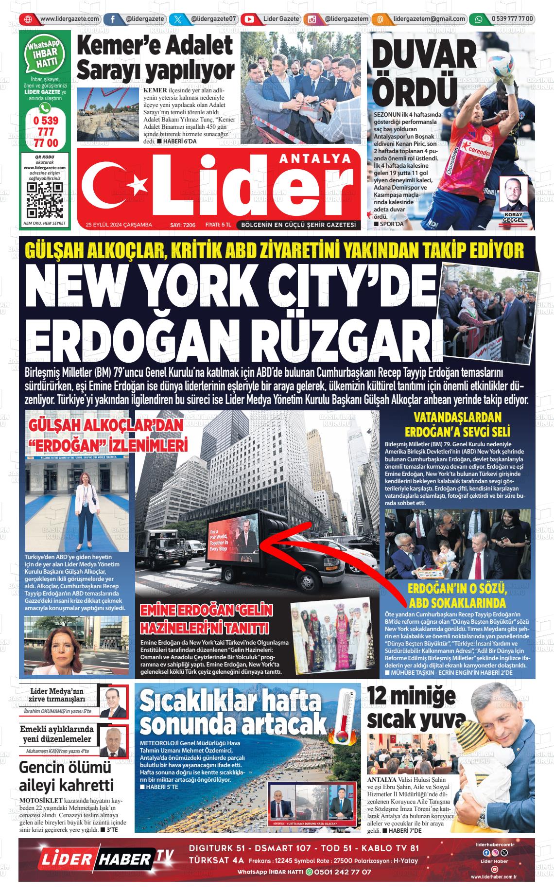 25 Eylül 2024 Lider Gazete Gazete Manşeti