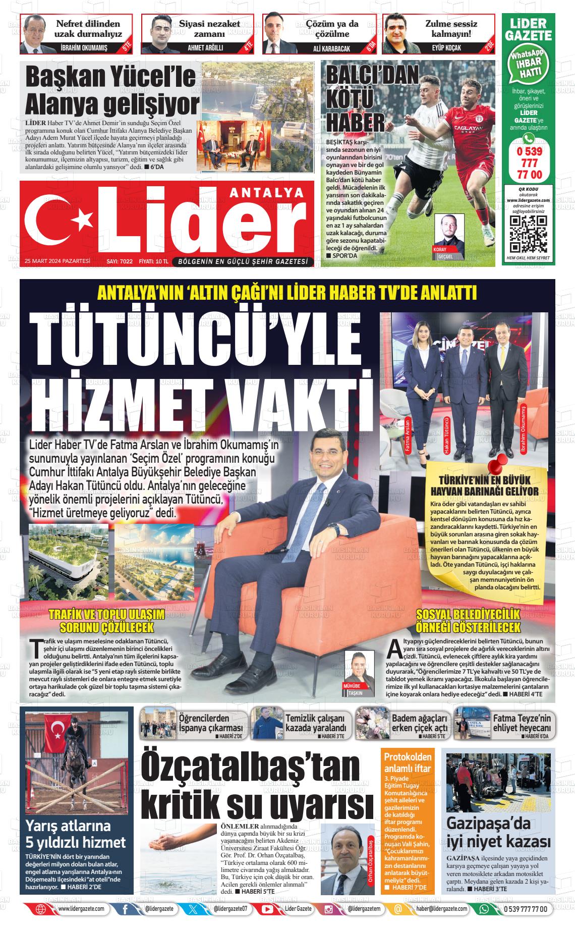 25 Mart 2024 Lider Gazete Gazete Manşeti